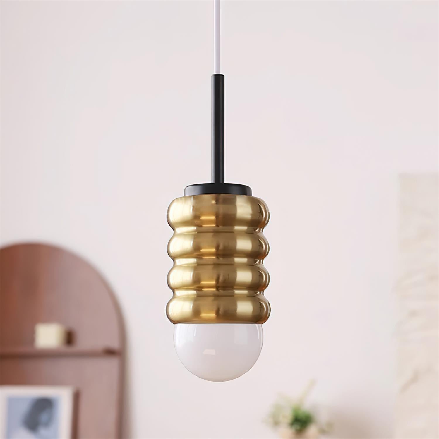 Pendant Light Ribbed Ceramic Brass Midcentury - Neutralighting