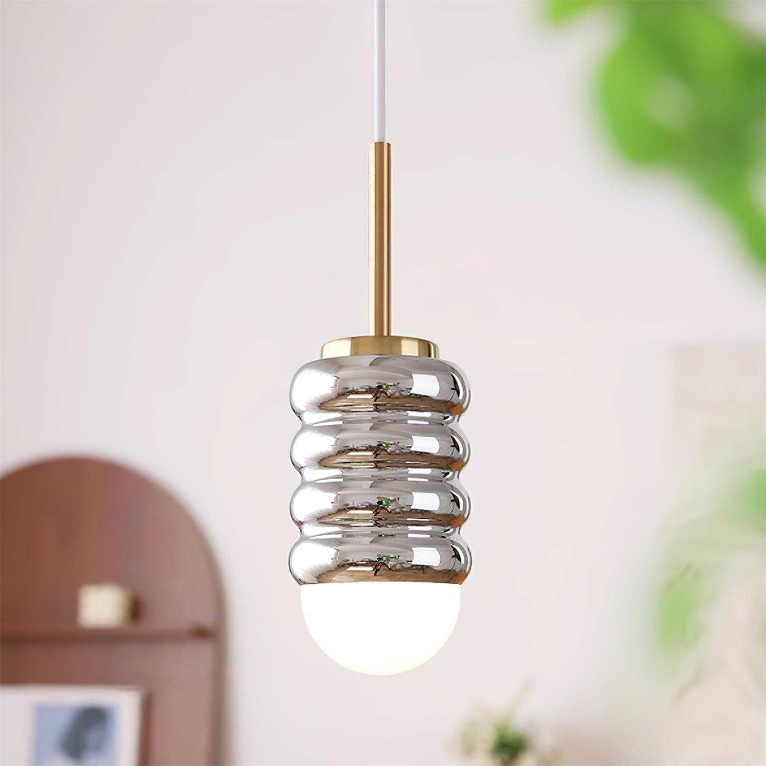 Pendant Light Ribbed Ceramic Brass Midcentury - Neutralighting