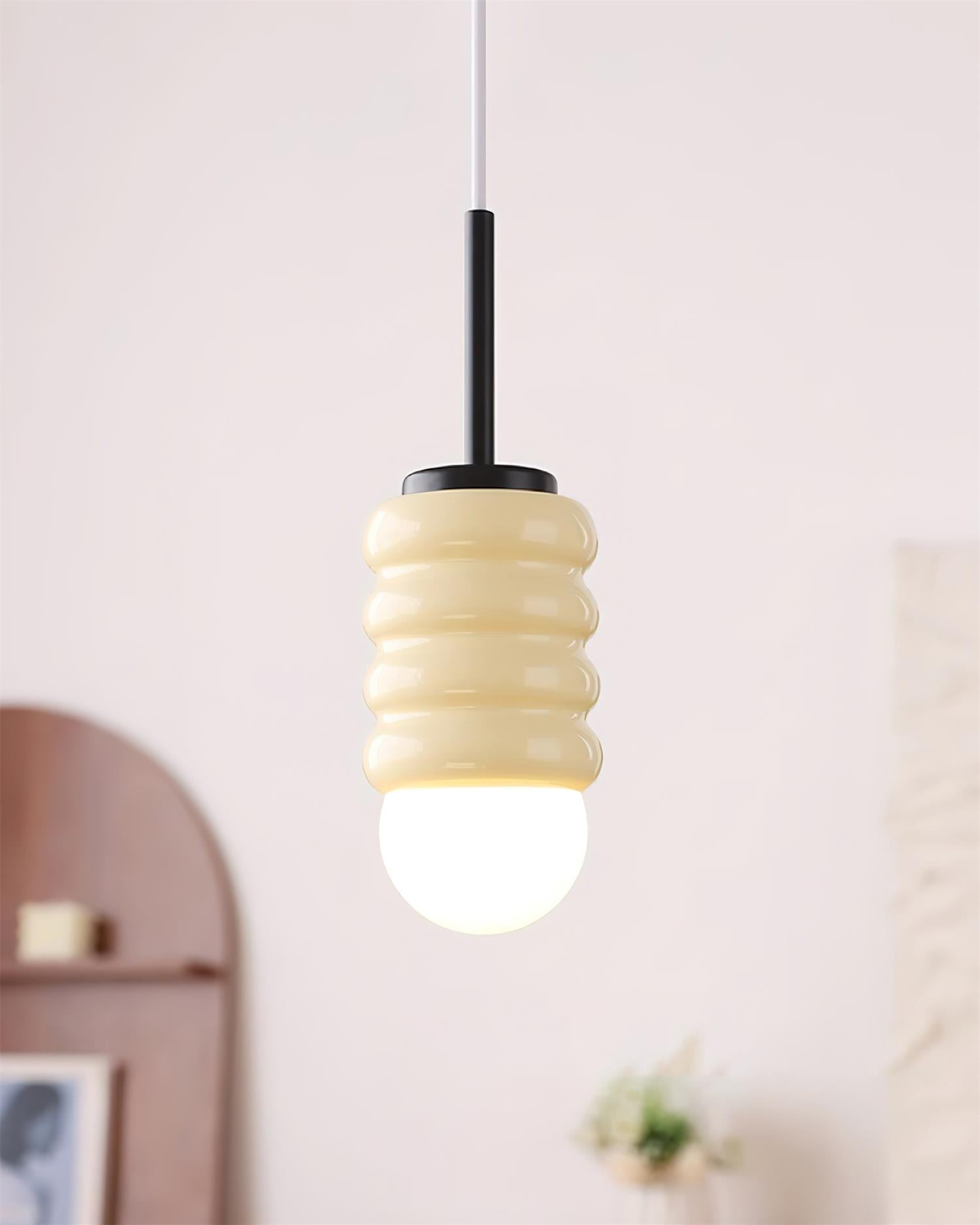 Pendant Light Ribbed Ceramic Brass Midcentury - Neutralighting