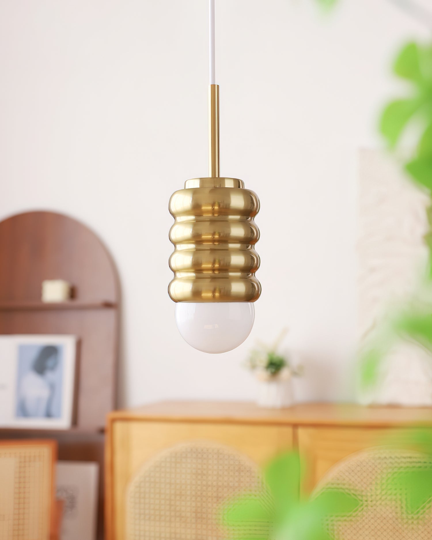 Pendant Light Ribbed Ceramic Brass Midcentury - Neutralighting