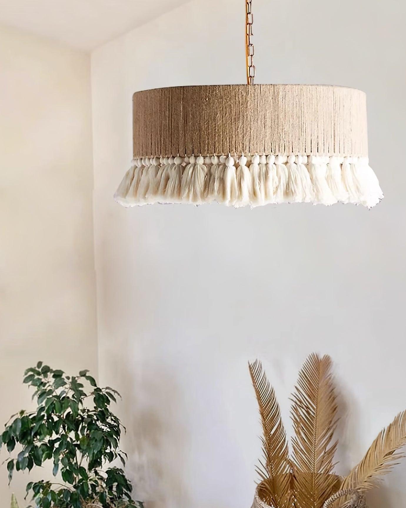 Pendant Lamp Cotton Yarn Shade Ruffled Fringe Boho Handmade - Neutralighting