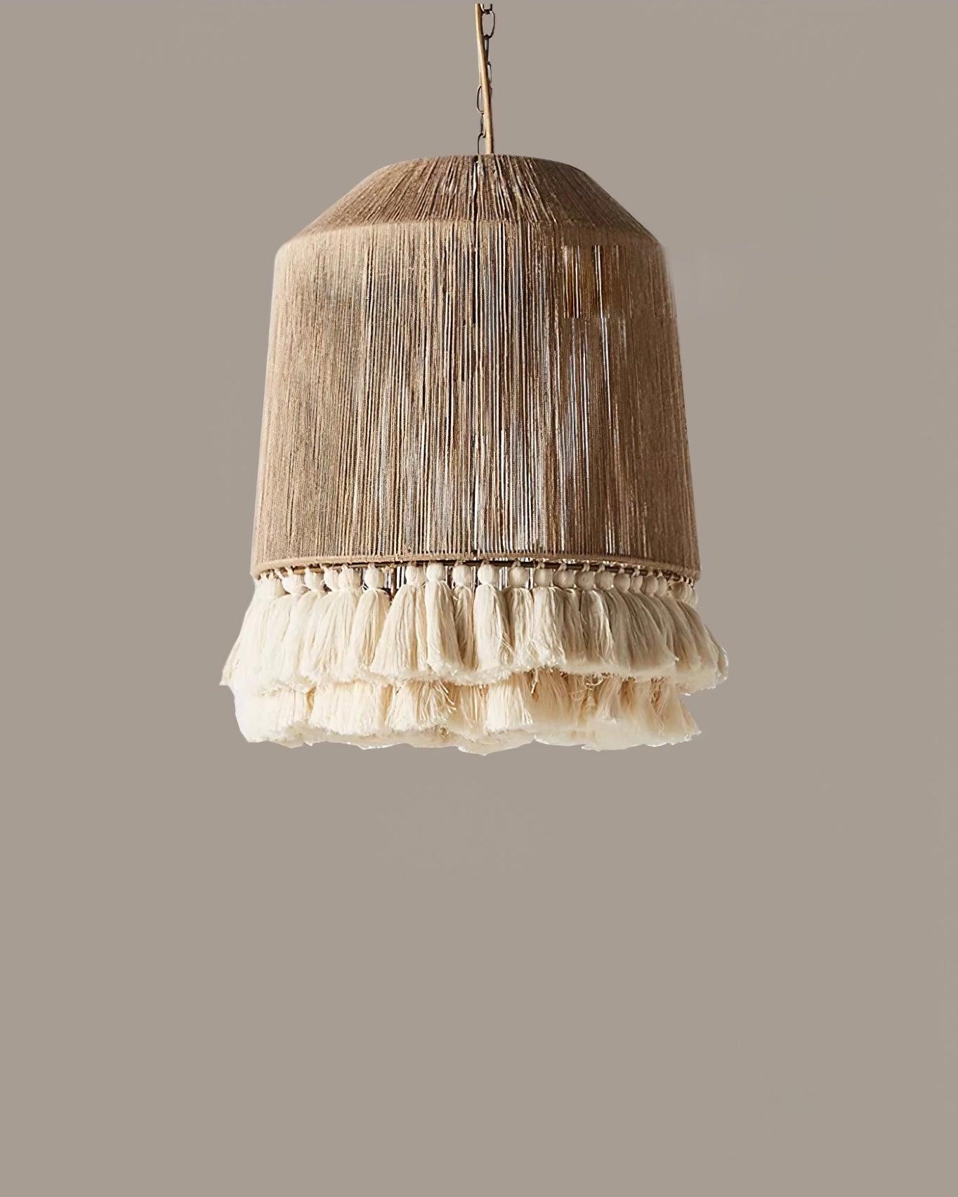 Pendant Lamp Cotton Yarn Shade Ruffled Fringe Boho Handmade - Neutralighting
