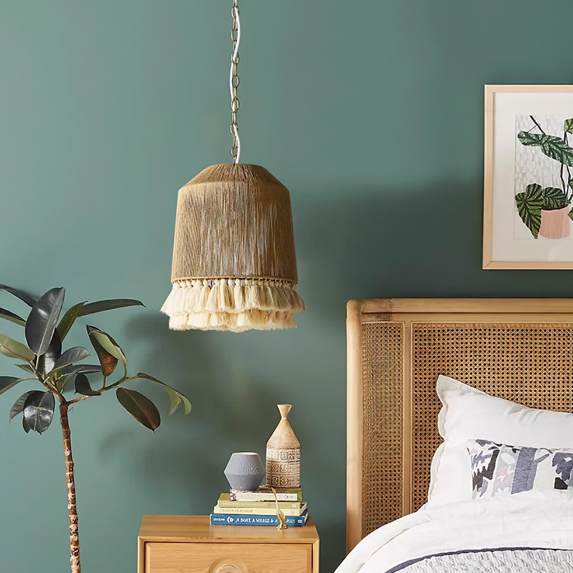 Pendant Lamp Cotton Yarn Shade Ruffled Fringe Boho Handmade - Neutralighting
