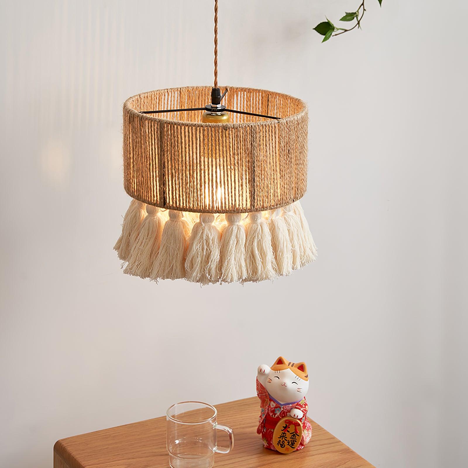 Pendant Lamp Cotton Yarn Shade Ruffled Fringe Boho Handmade - Neutralighting