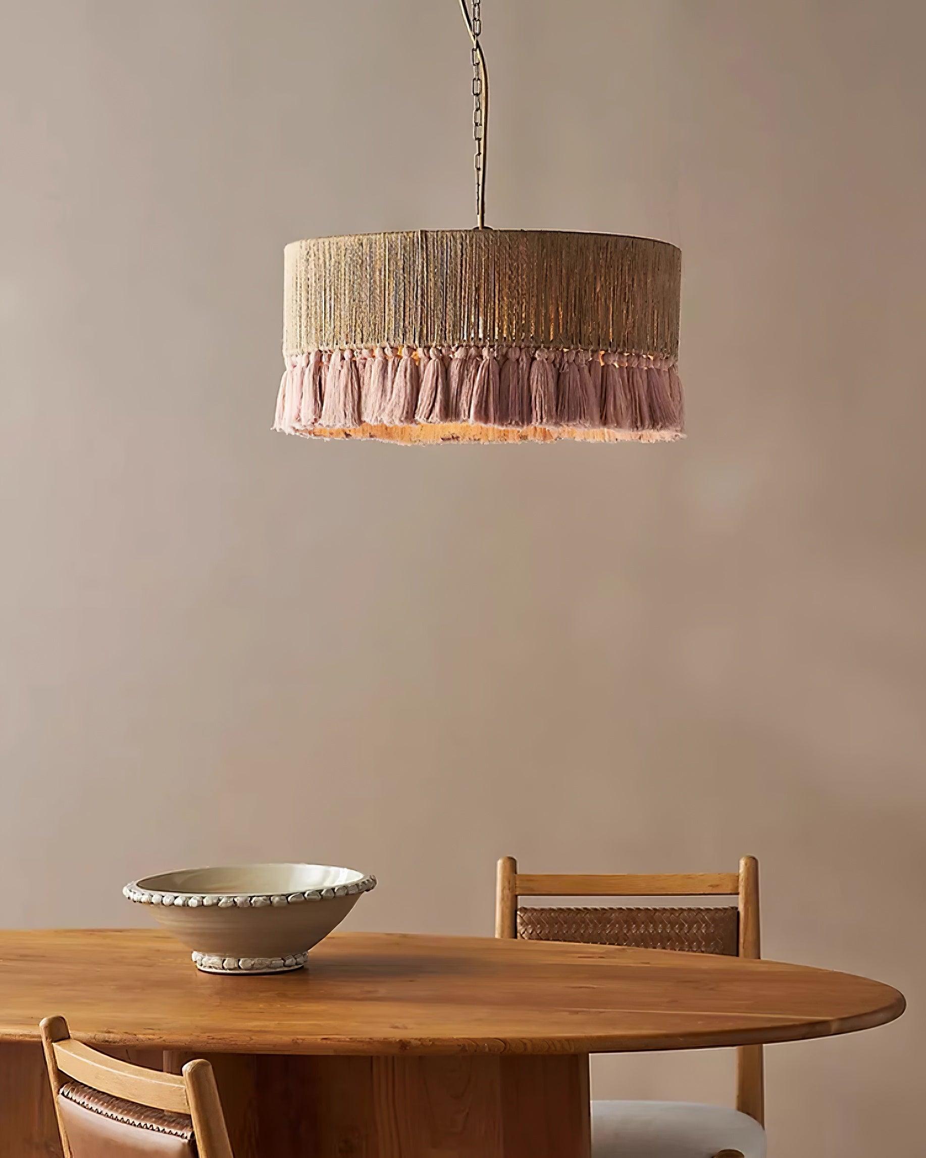 Pendant Lamp Cotton Yarn Shade Ruffled Fringe Boho Handmade - Neutralighting