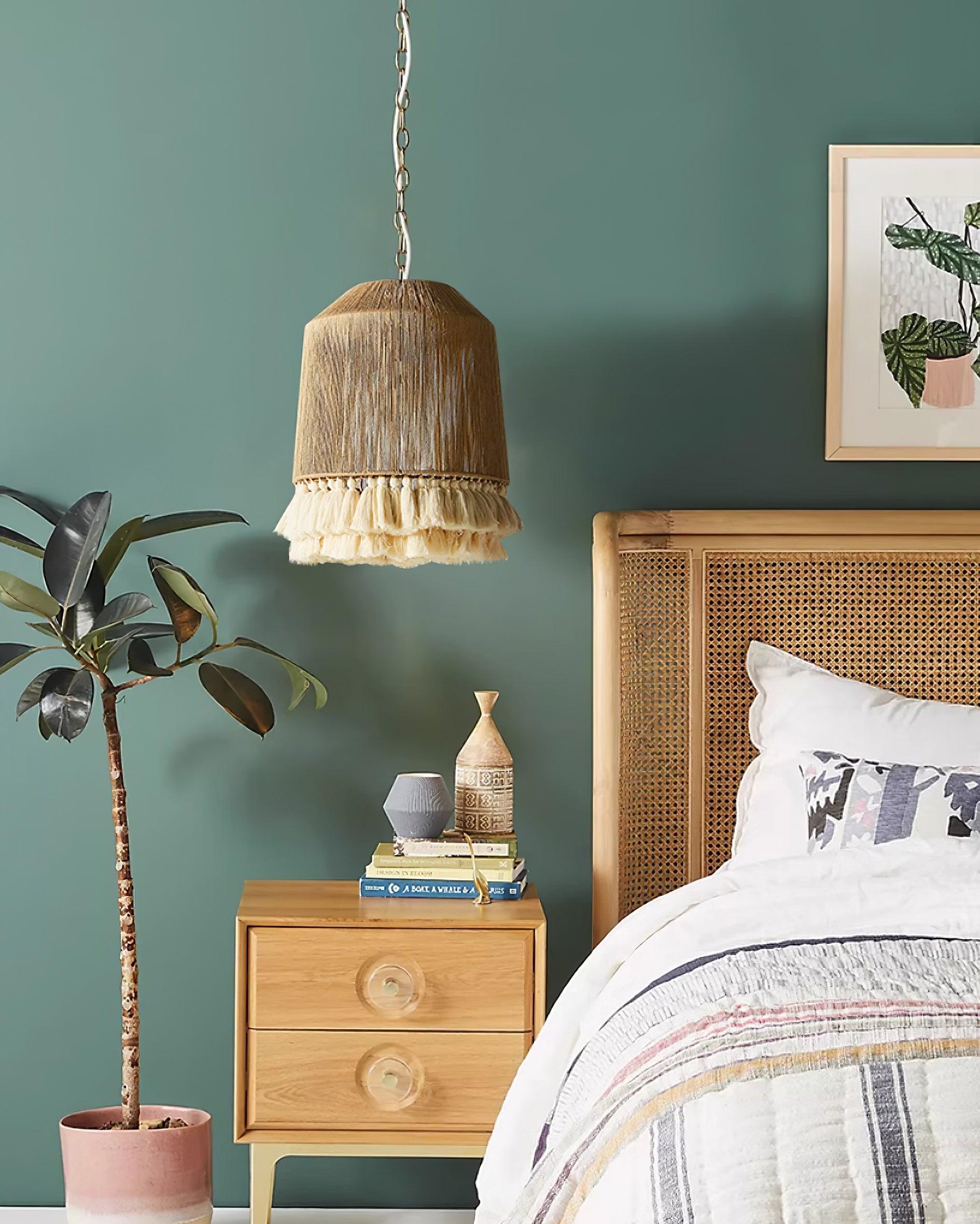 Pendant Lamp Cotton Yarn Shade Ruffled Fringe Boho Handmade - Neutralighting