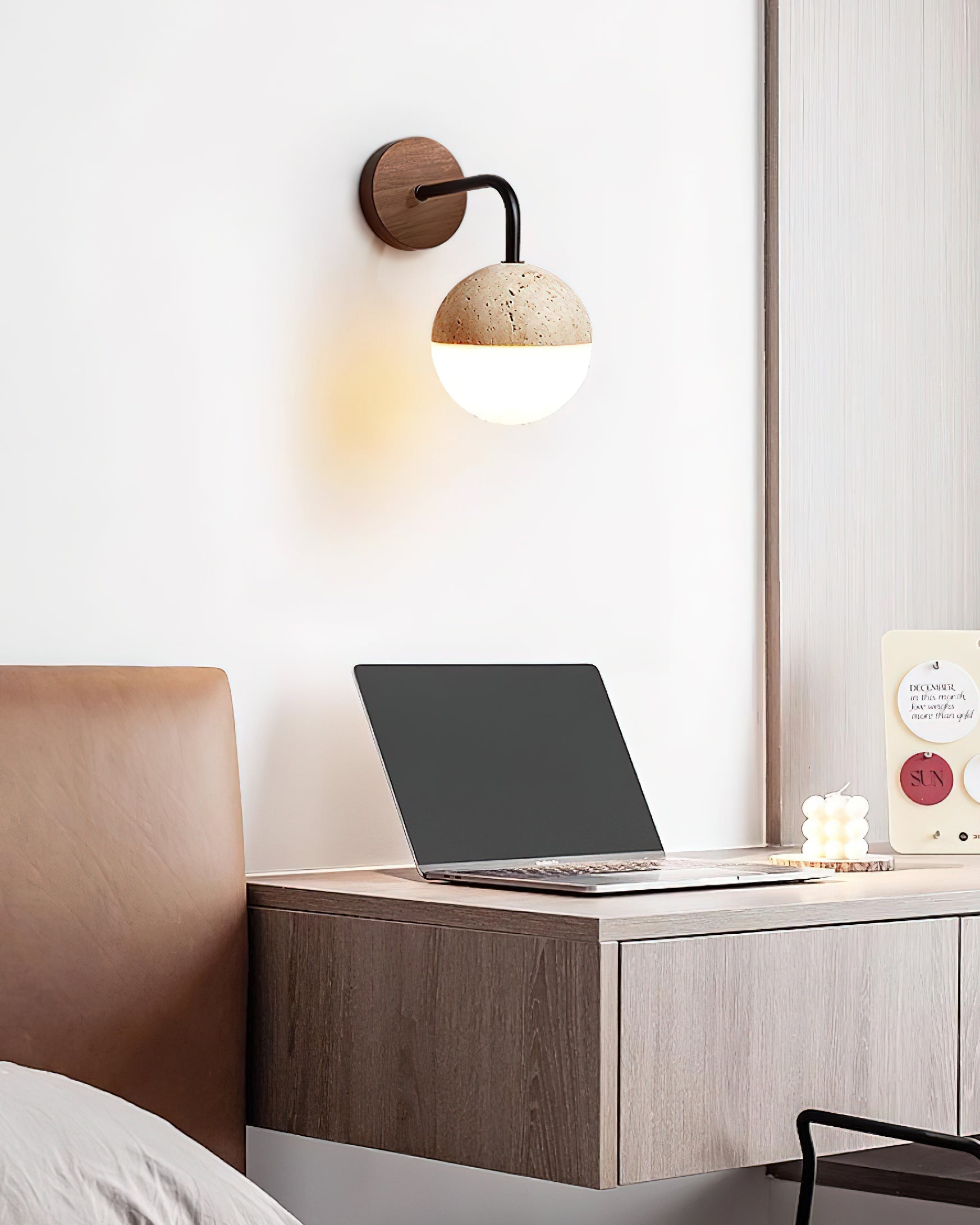 Ritta Wall Lamp Travertine & Acrylic Hemisphere - Neutralighting