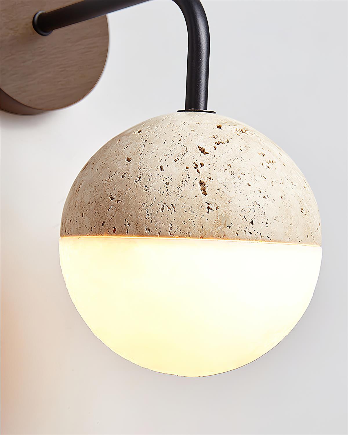Ritta Wall Lamp Travertine & Acrylic Hemisphere - Neutralighting