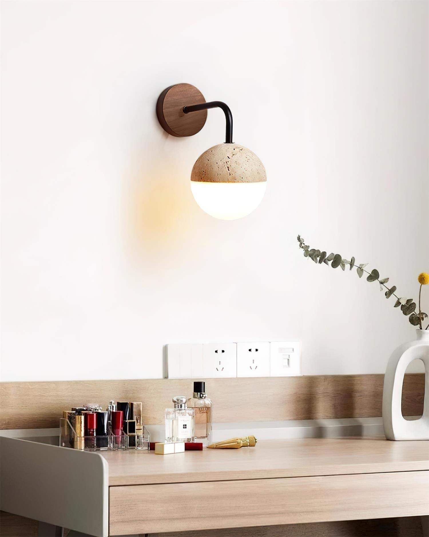 Ritta Wall Lamp Travertine & Acrylic Hemisphere - Neutralighting