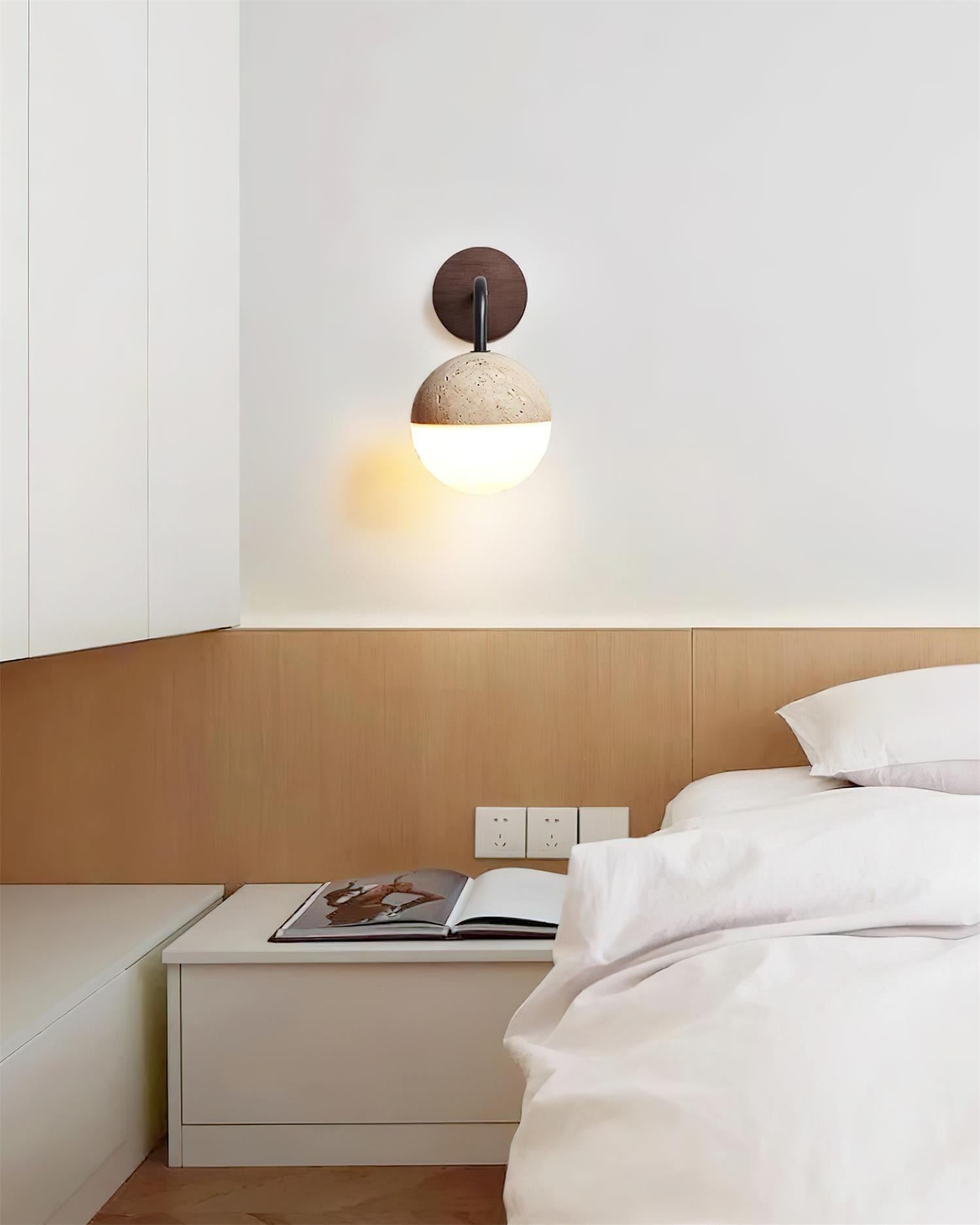 Ritta Wall Lamp Travertine & Acrylic Hemisphere - Neutralighting