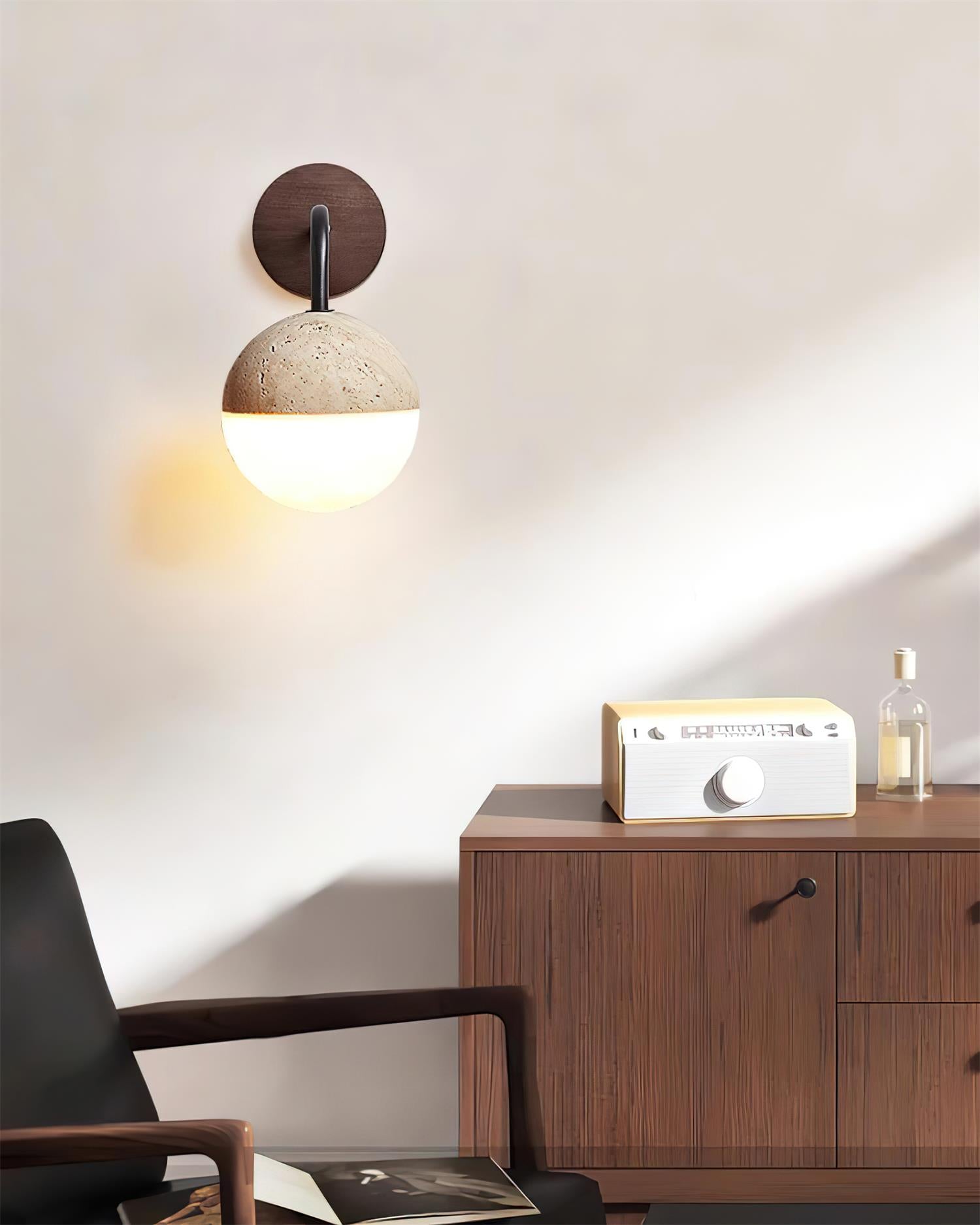 Ritta Wall Lamp Travertine & Acrylic Hemisphere - Neutralighting