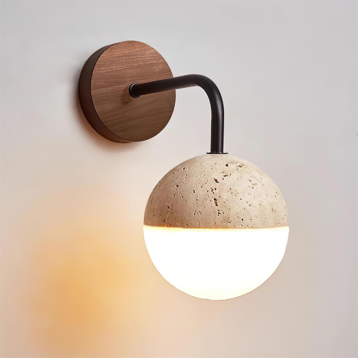 Ritta Wall Lamp Travertine & Acrylic Hemisphere - Neutralighting