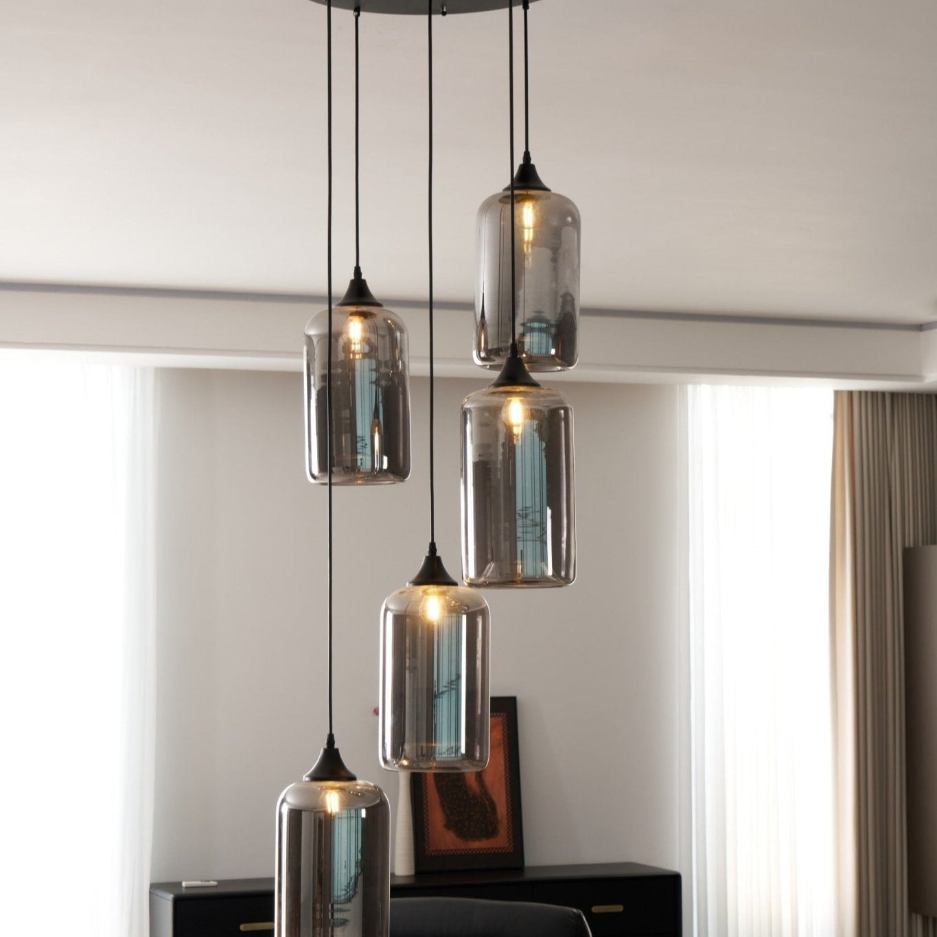 June Minimalist Bottle Glass Pendant Light Smoke Gray - Neutralighting