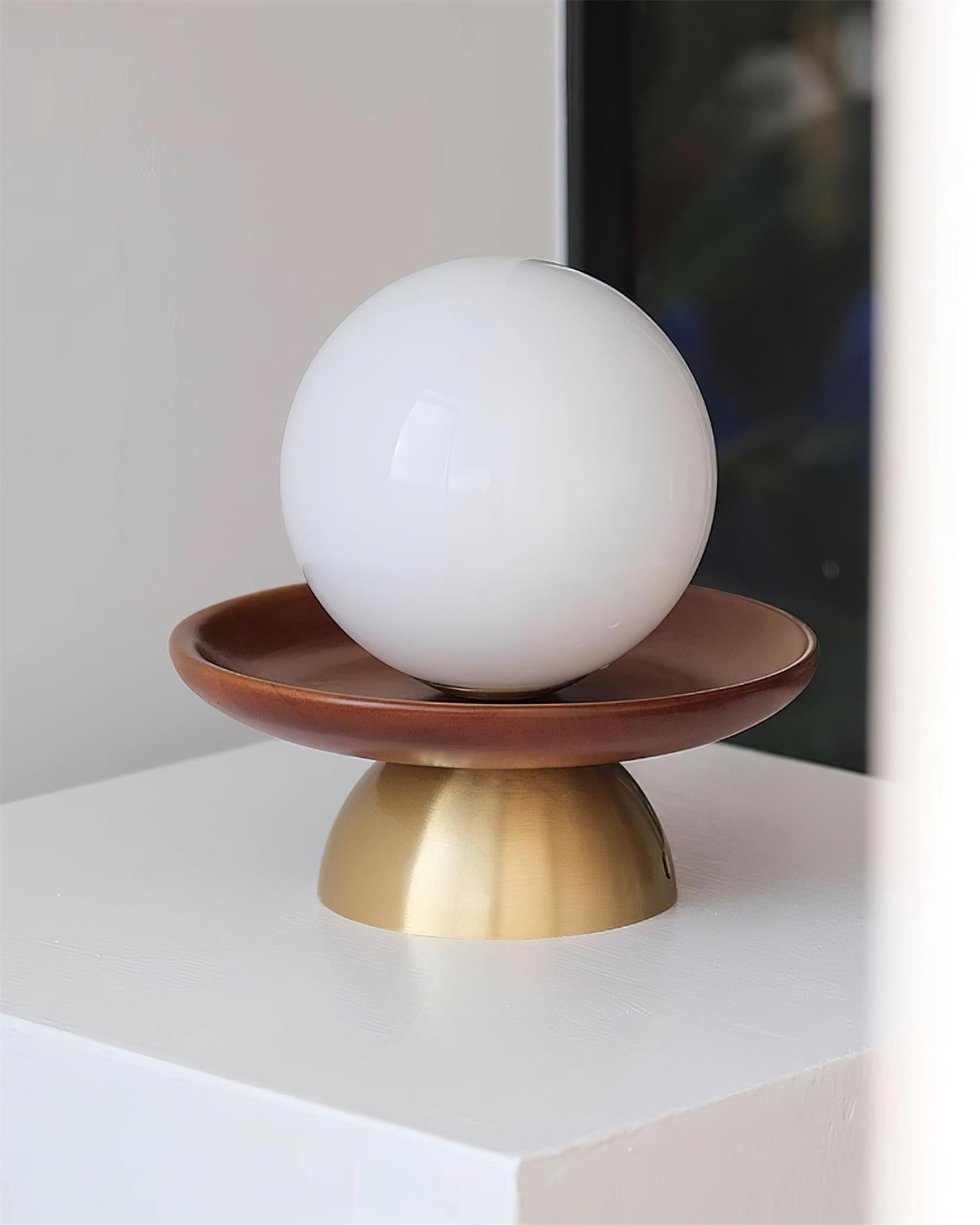 Ceiling Light Globe Opal Glass Modern Brass Walnut Accent Flush Mount - Neutralighting