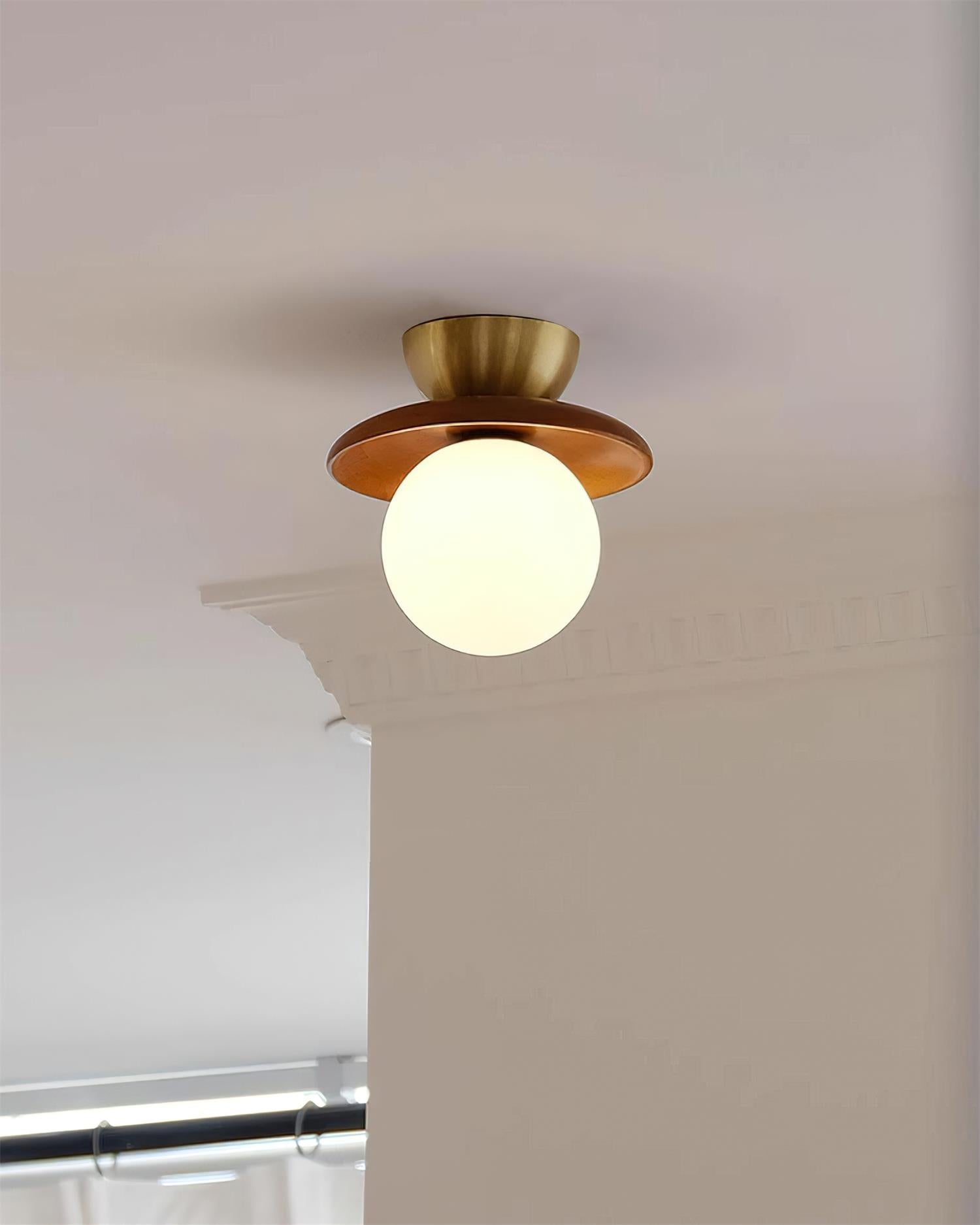 Ceiling Light Globe Opal Glass Modern Brass Walnut Accent Flush Mount - Neutralighting