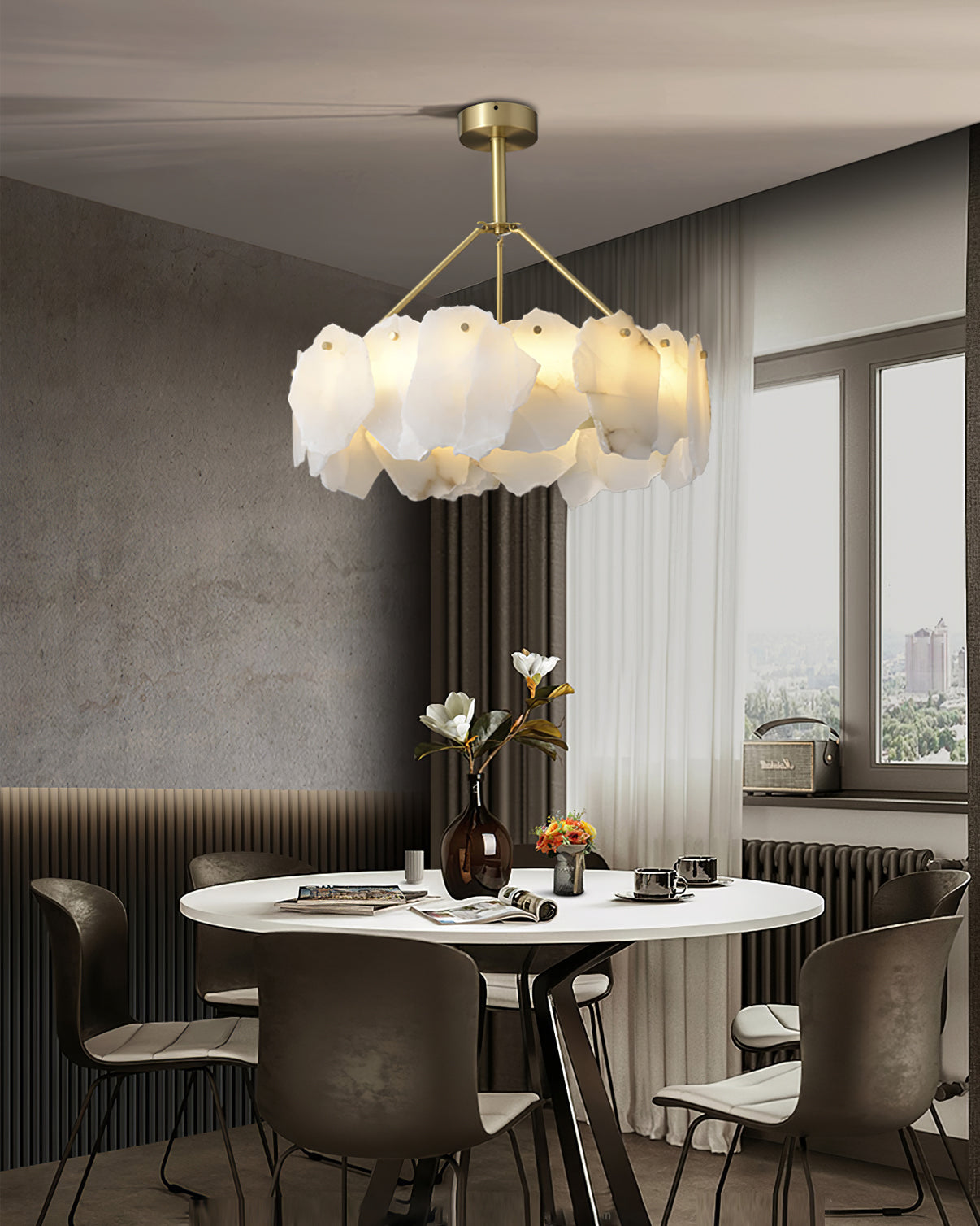 Burton Chandelier Alabaster Layered Halo - Neutralighting