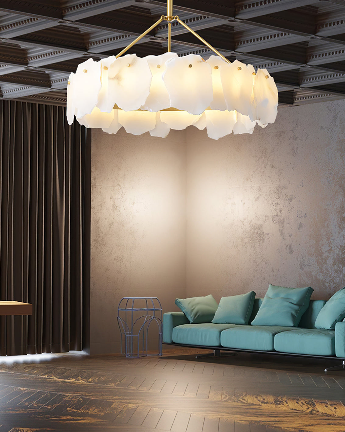 Burton Chandelier Alabaster Layered Halo - Neutralighting
