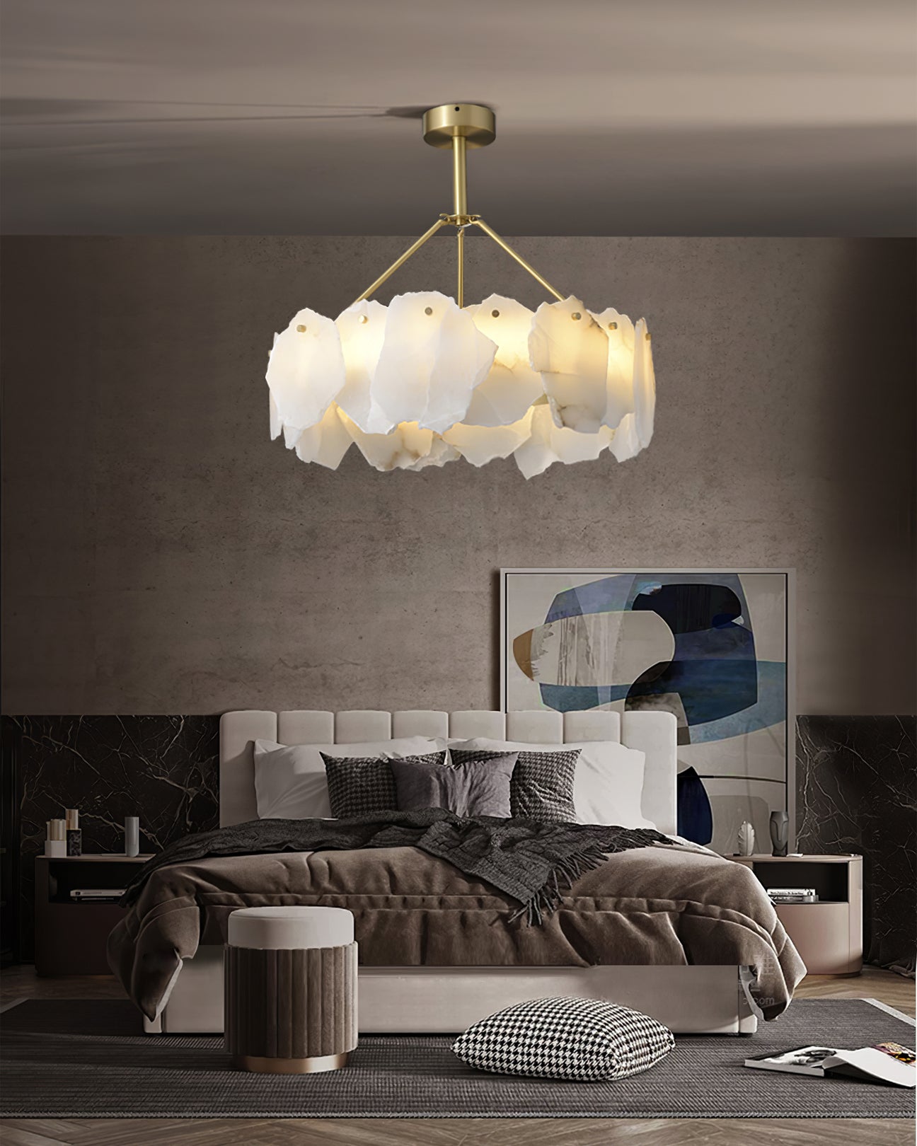 Burton Chandelier Alabaster Layered Halo - Neutralighting