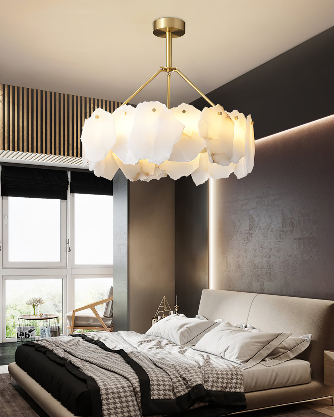 Burton Chandelier Alabaster Layered Halo - Neutralighting