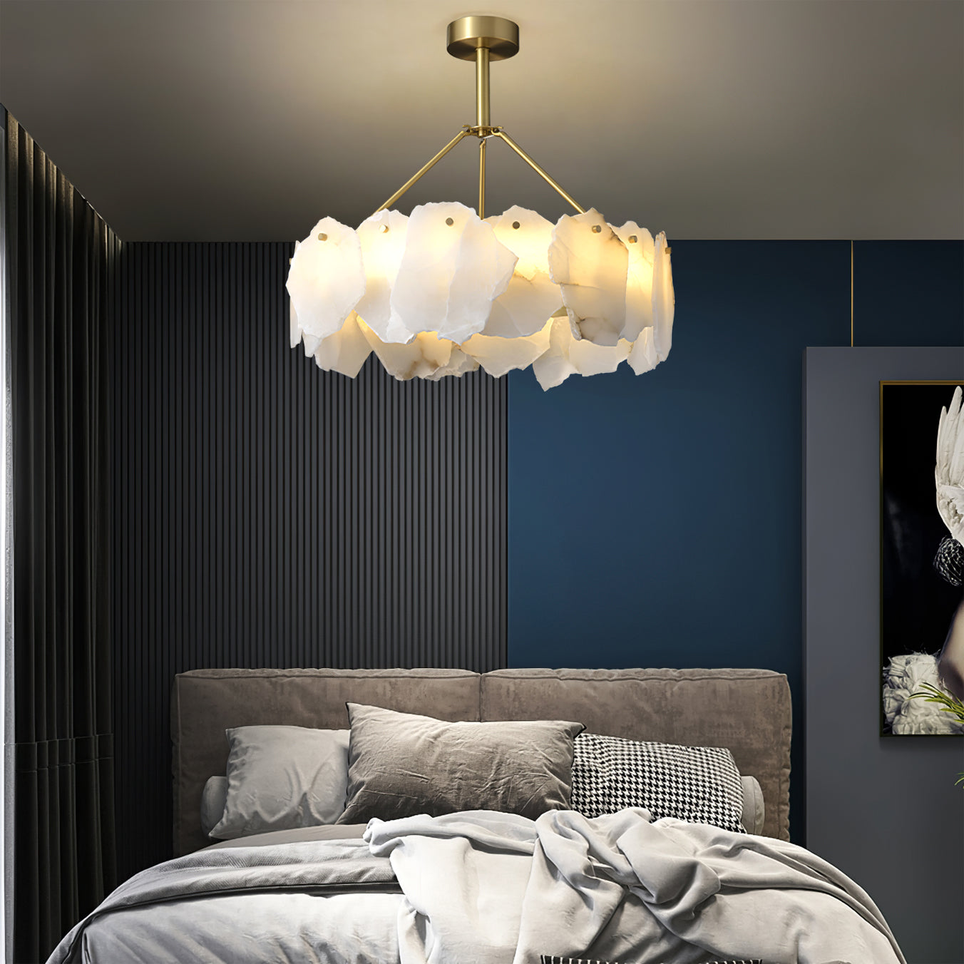 Burton Chandelier Alabaster Layered Halo - Neutralighting