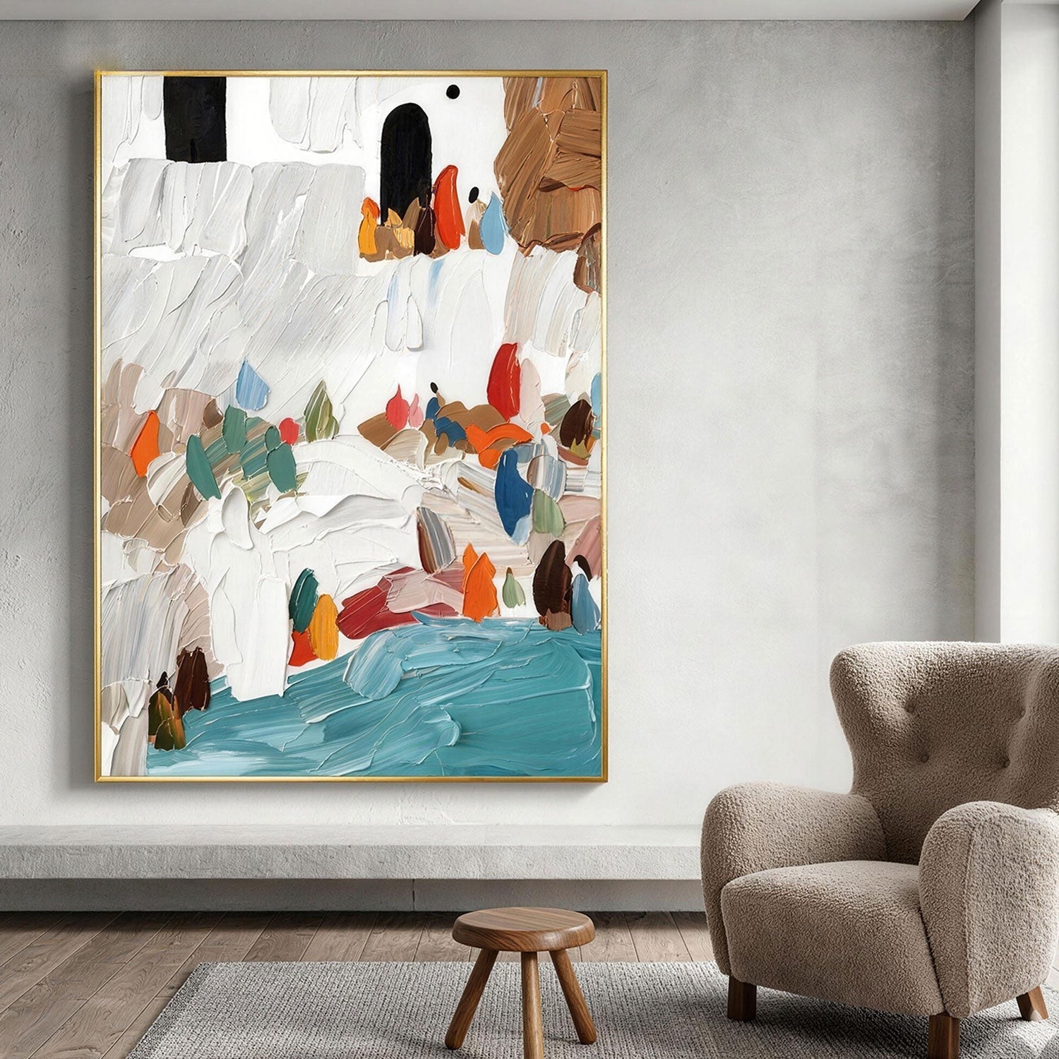 Mediterranean Coastal Village Impasto Painting