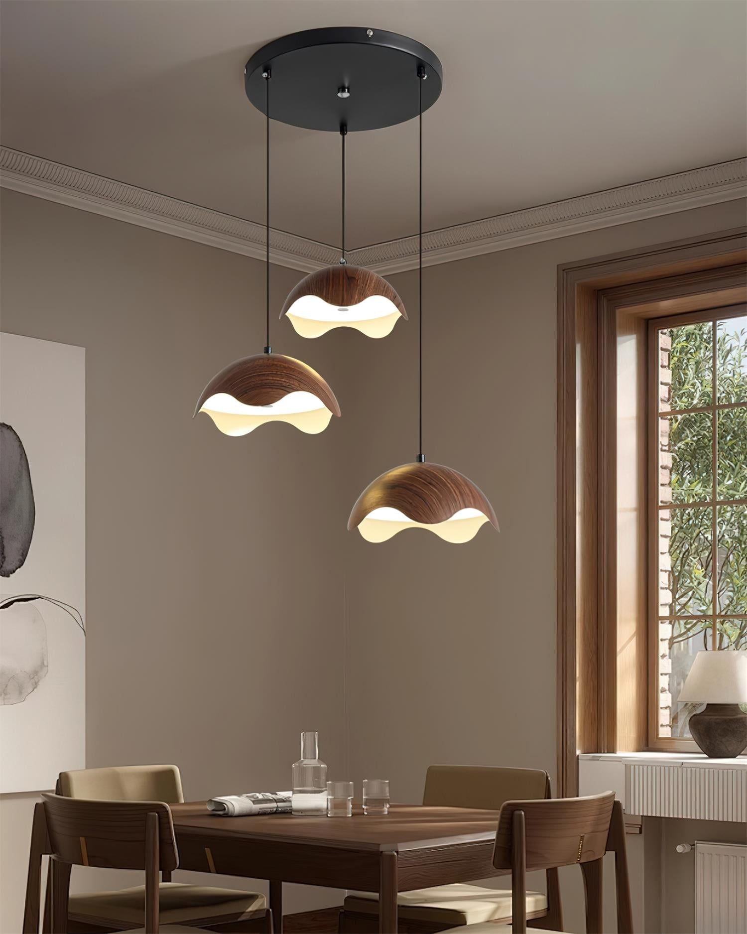 Pendant Lamp Wood-Grain Metal Shade Wave Ambient Minimalist - Neutralighting