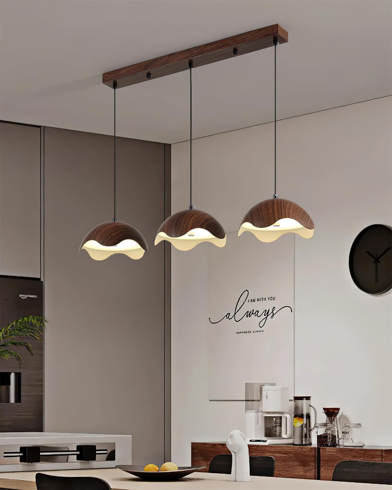 Pendant Lamp Wood-Grain Metal Shade Wave Ambient Minimalist - Neutralighting