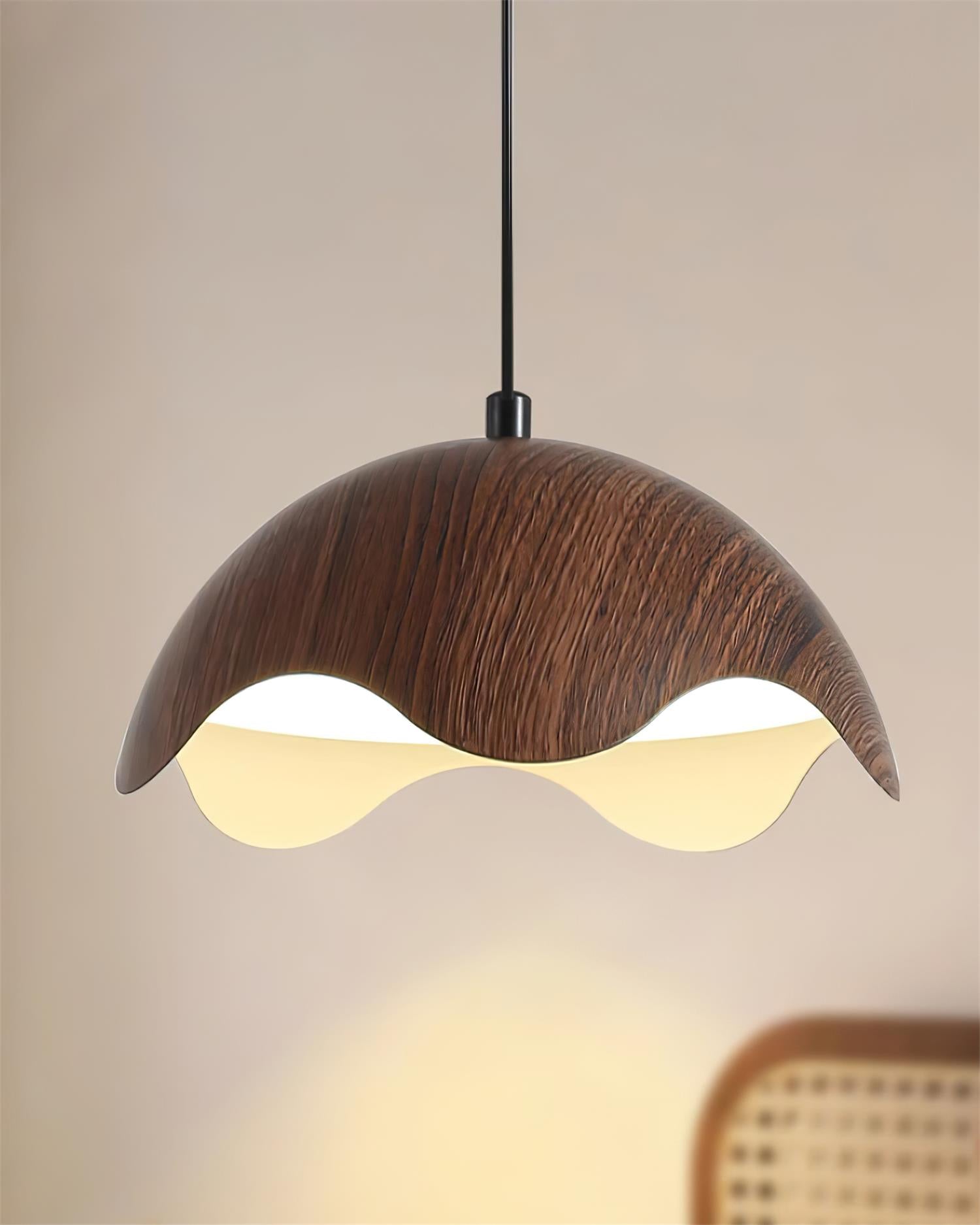 Pendant Lamp Wood-Grain Metal Shade Wave Ambient Minimalist - Neutralighting
