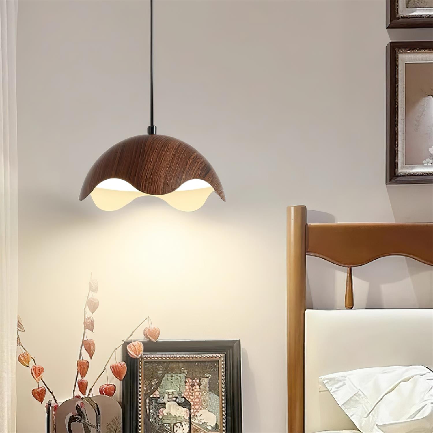 Pendant Lamp Wood-Grain Metal Shade Wave Ambient Minimalist - Neutralighting