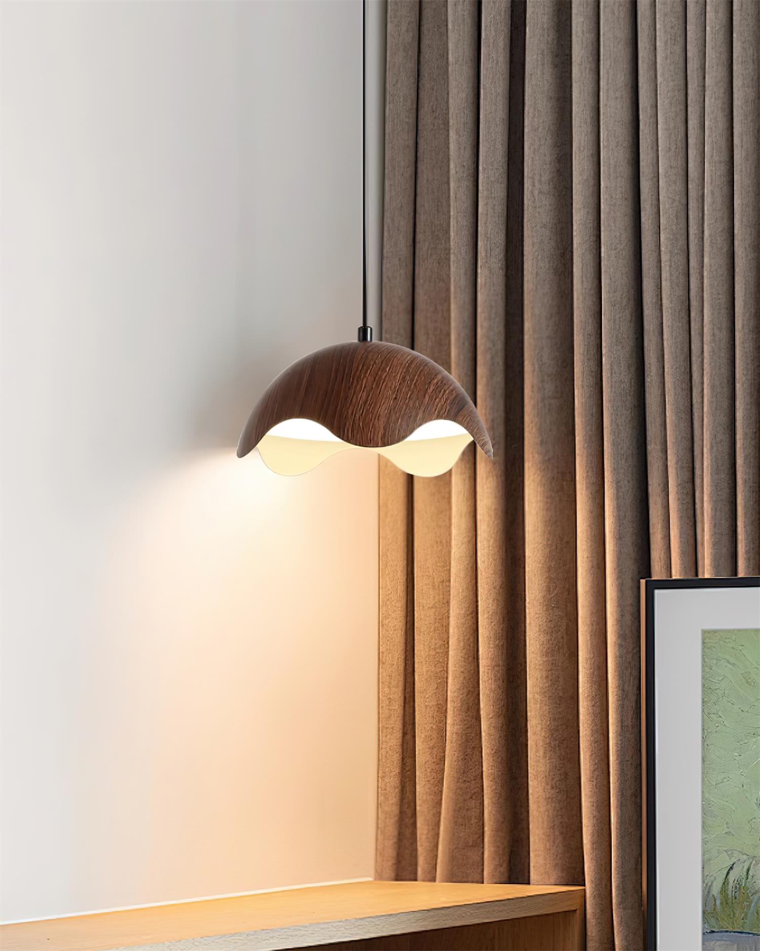Pendant Lamp Wood-Grain Metal Shade Wave Ambient Minimalist - Neutralighting