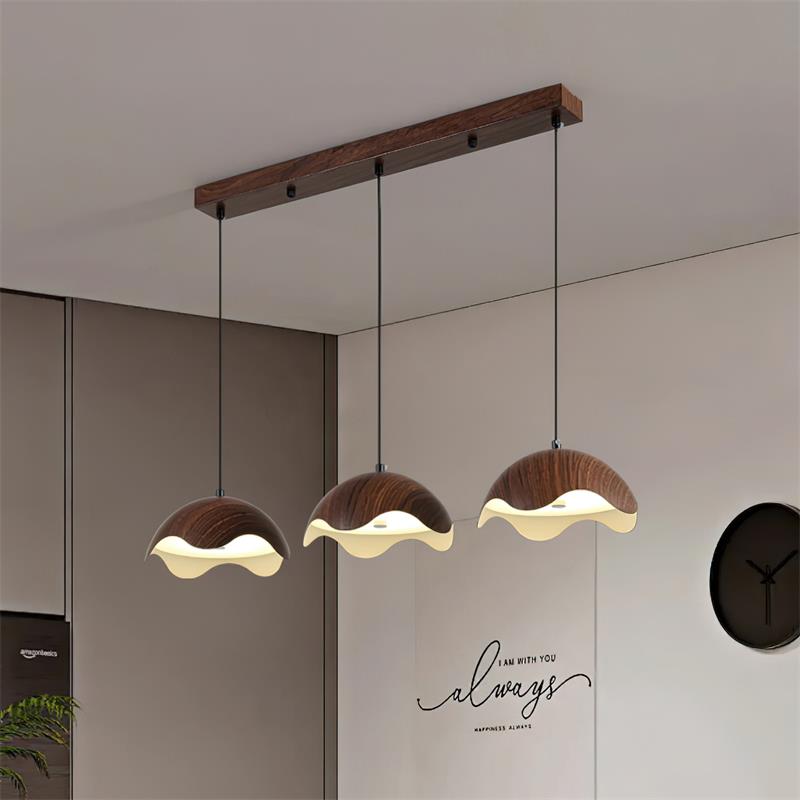 Pendant Lamp Wood-Grain Metal Shade Wave Ambient Minimalist - Neutralighting