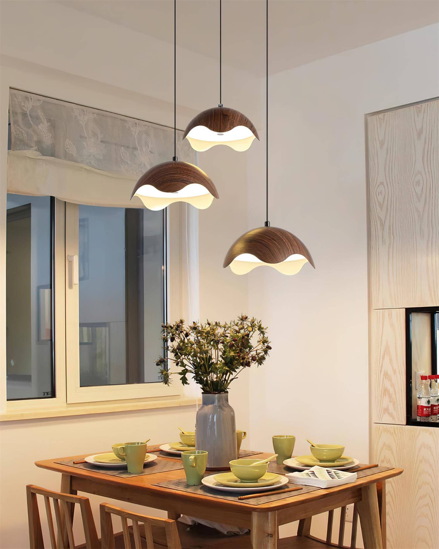 Pendant Lamp Wood-Grain Metal Shade Wave Ambient Minimalist - Neutralighting