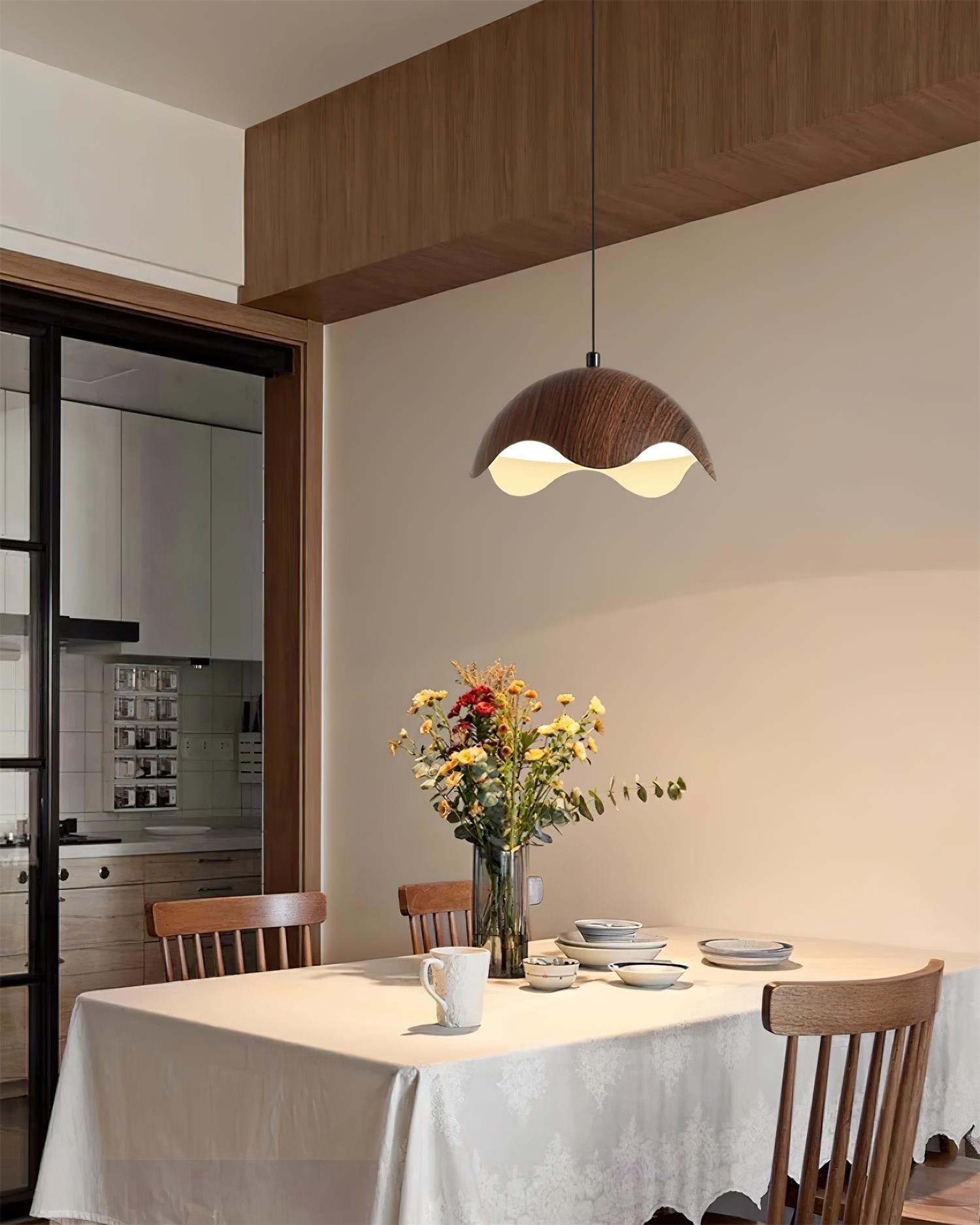 Pendant Lamp Wood-Grain Metal Shade Wave Ambient Minimalist - Neutralighting