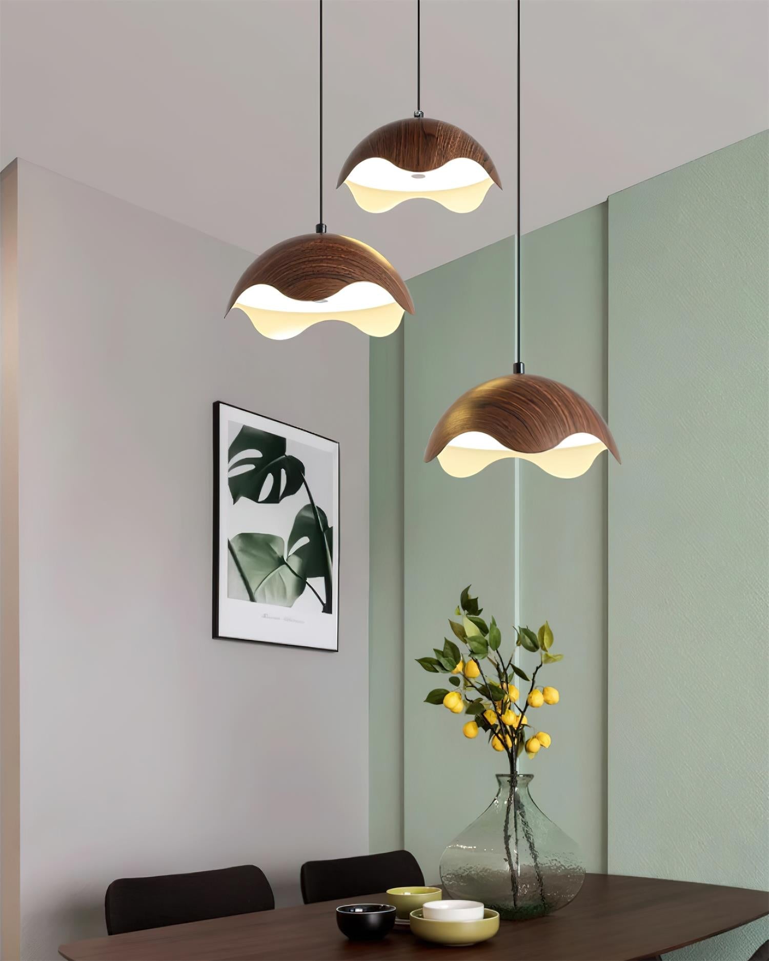 Pendant Lamp Wood-Grain Metal Shade Wave Ambient Minimalist - Neutralighting
