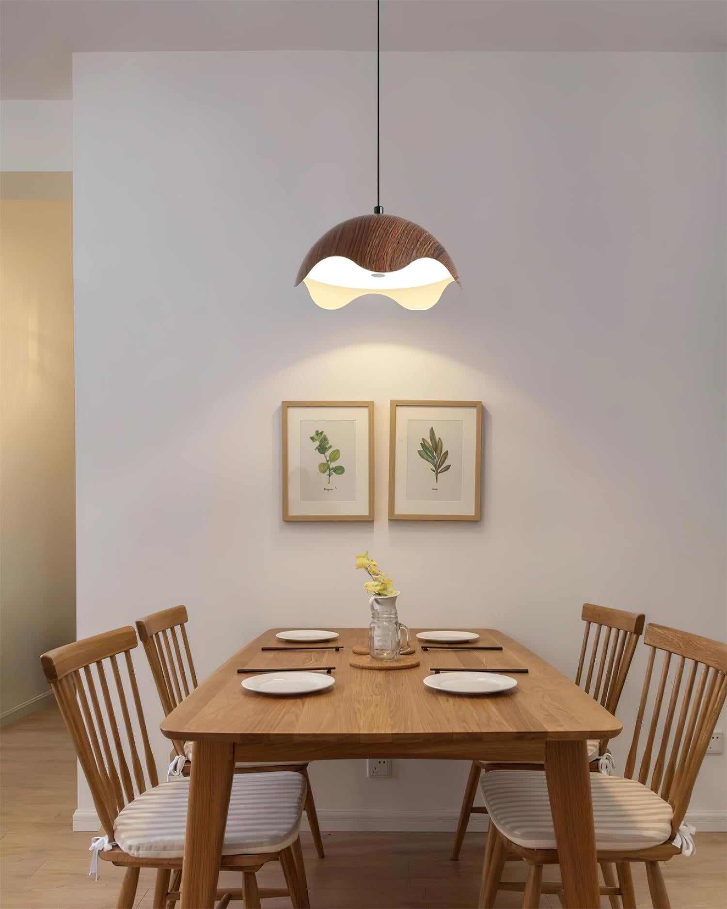 Pendant Lamp Wood-Grain Metal Shade Wave Ambient Minimalist - Neutralighting