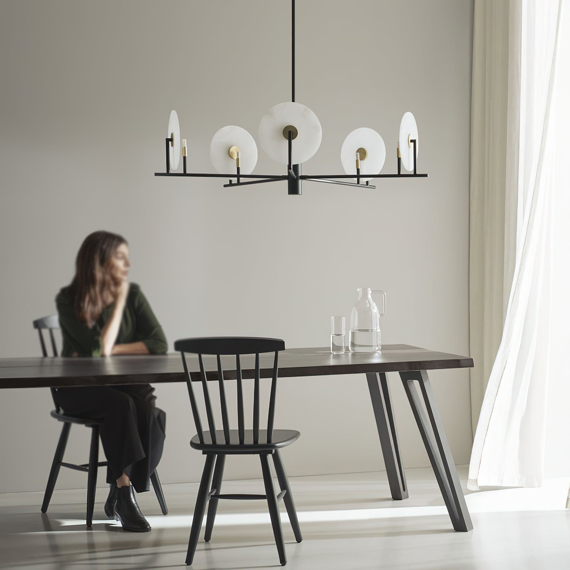 Callisto Chandelier Alabaster Moon Discs - Neutralighting