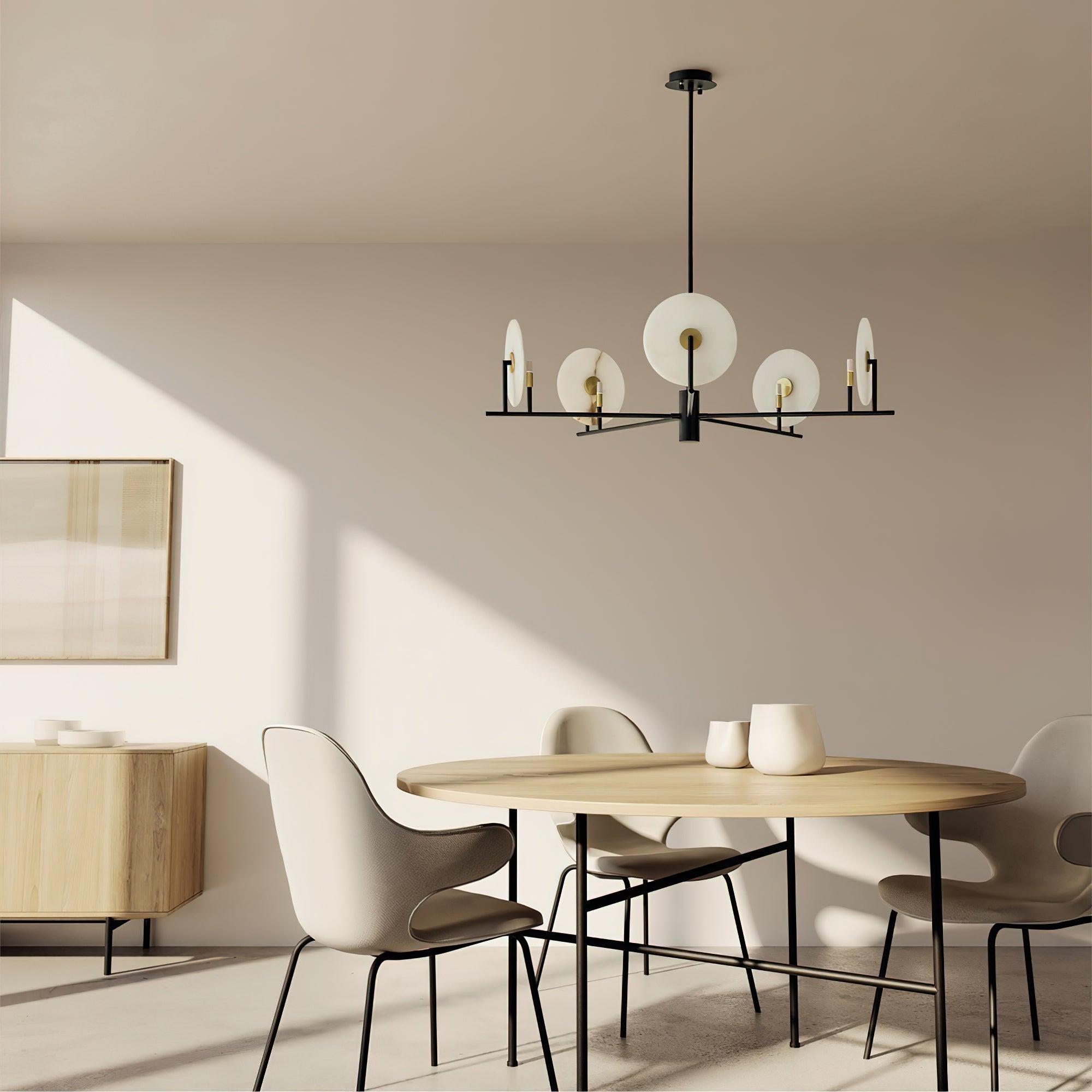 Callisto Chandelier Alabaster Moon Discs - Neutralighting