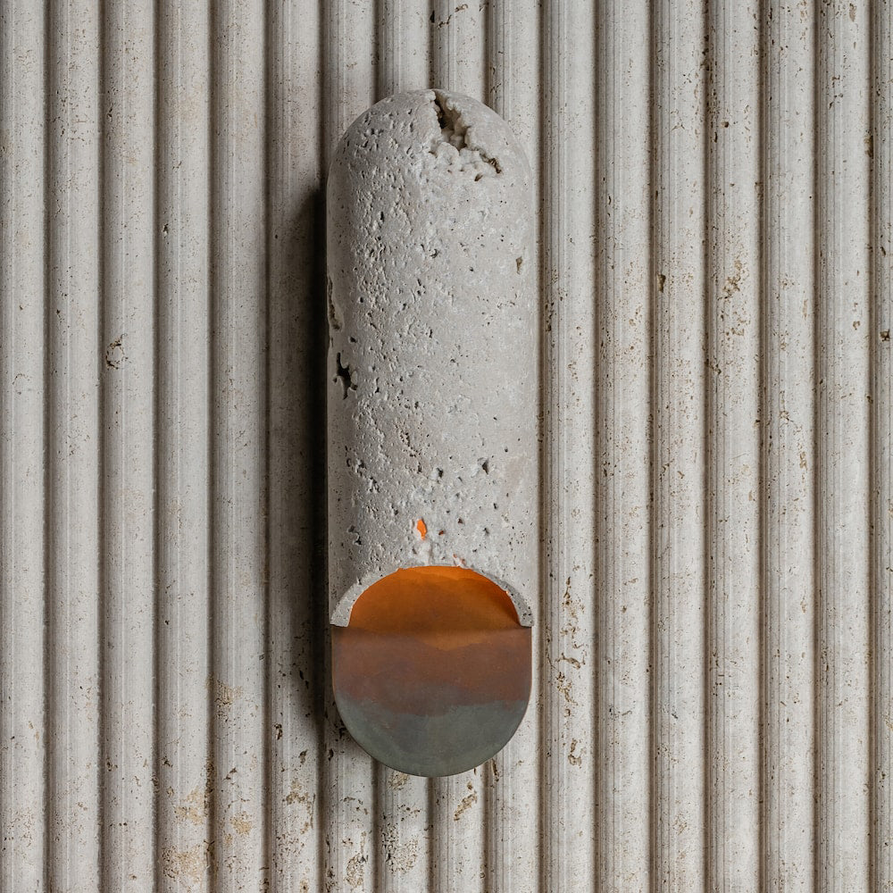 Capsule Wall Lamp Yellow Travertine Marble Brass - Neutralighting