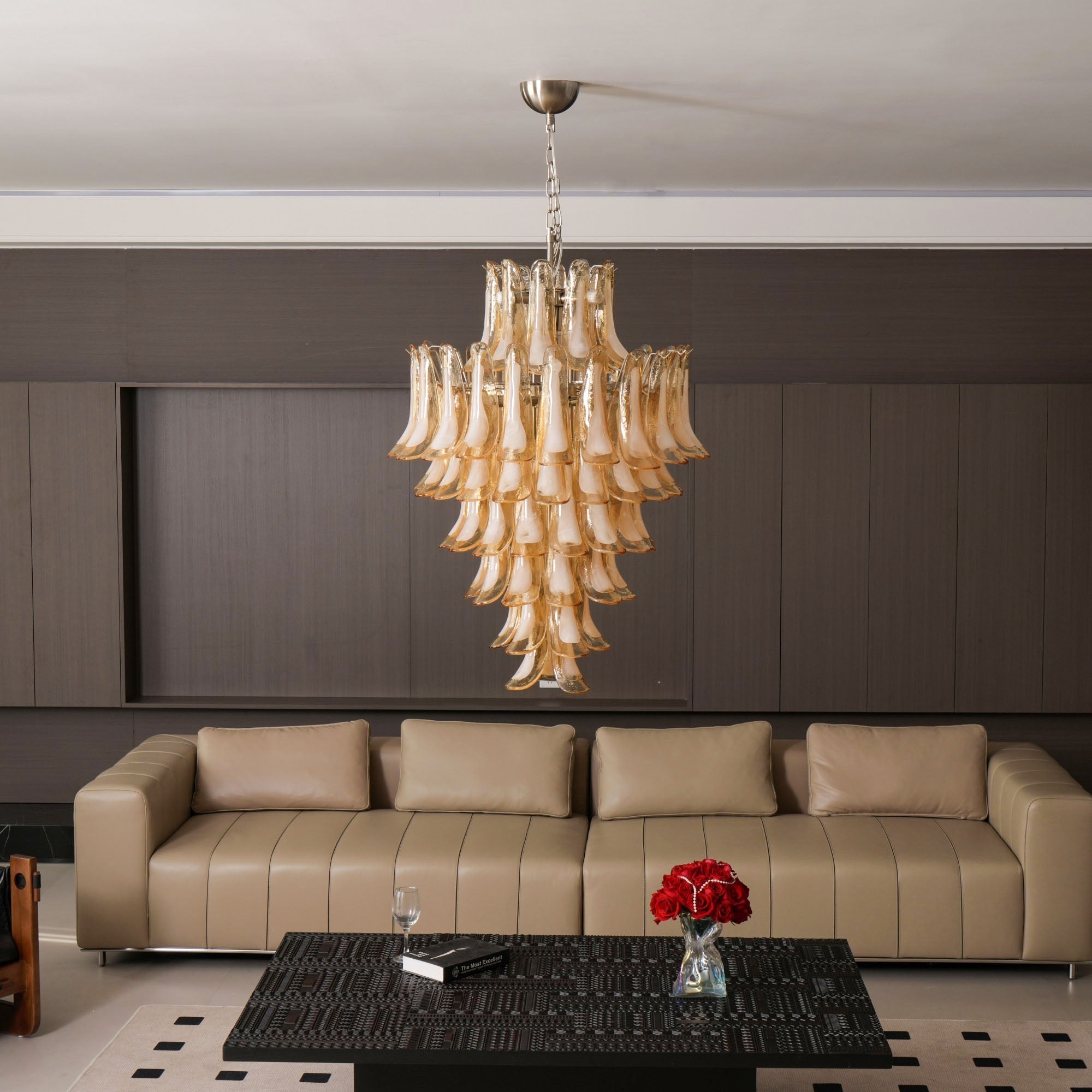 Aurora Chandelier Amber Murano Glass Petal Layered Luxury