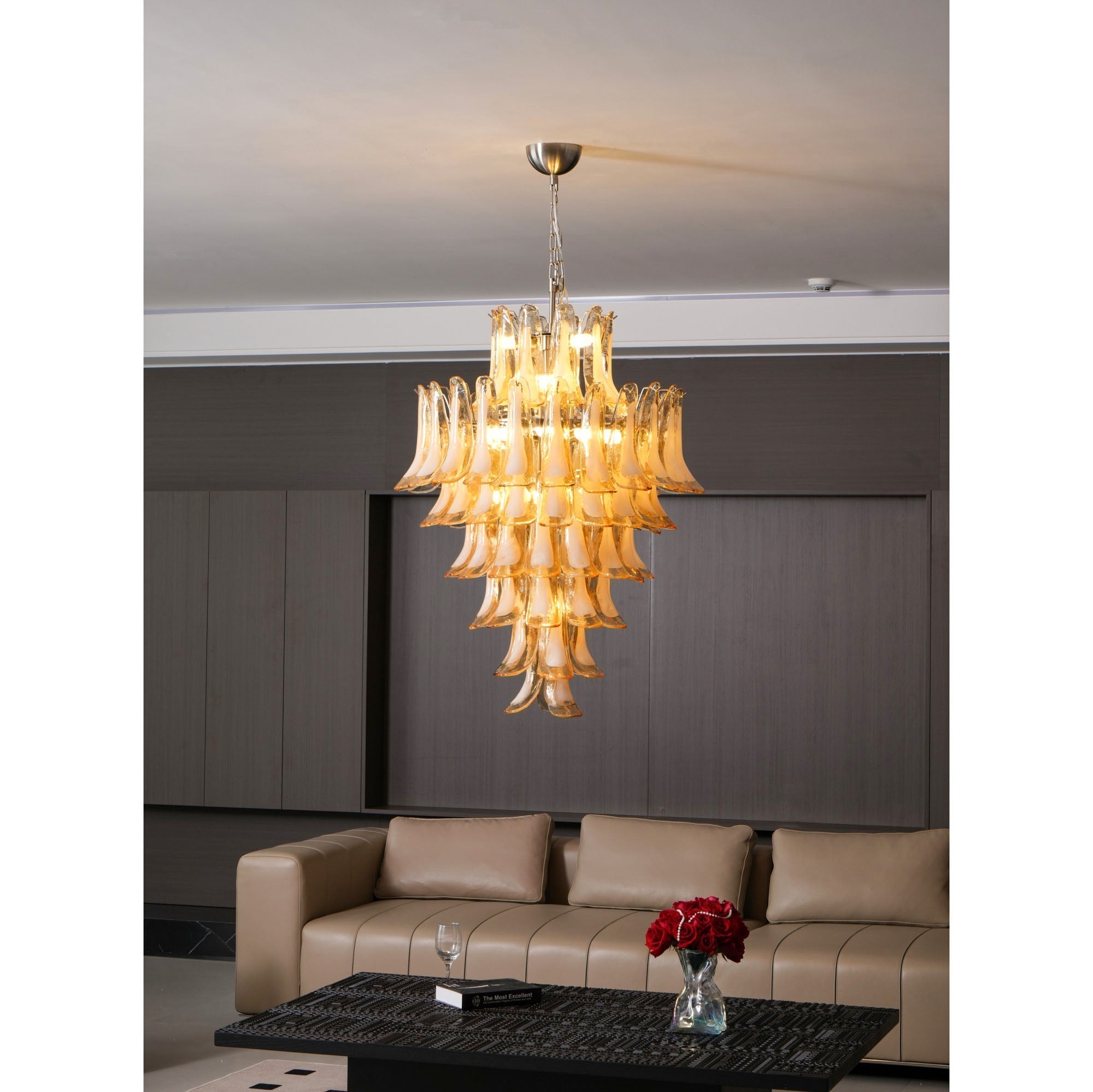Aurora Chandelier Amber Murano Glass Petal Layered Luxury