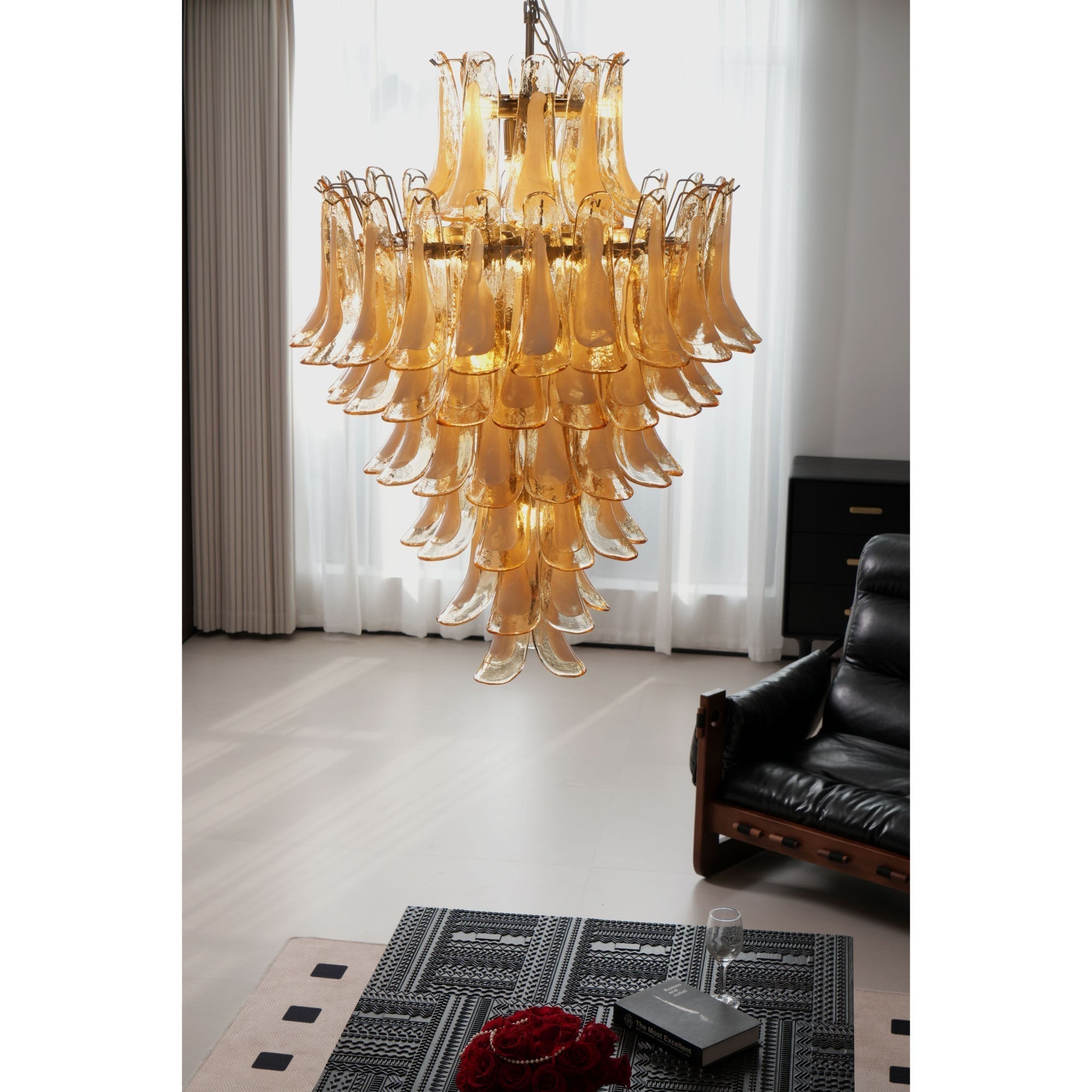 Aurora Chandelier Amber Murano Glass Petal Layered Luxury