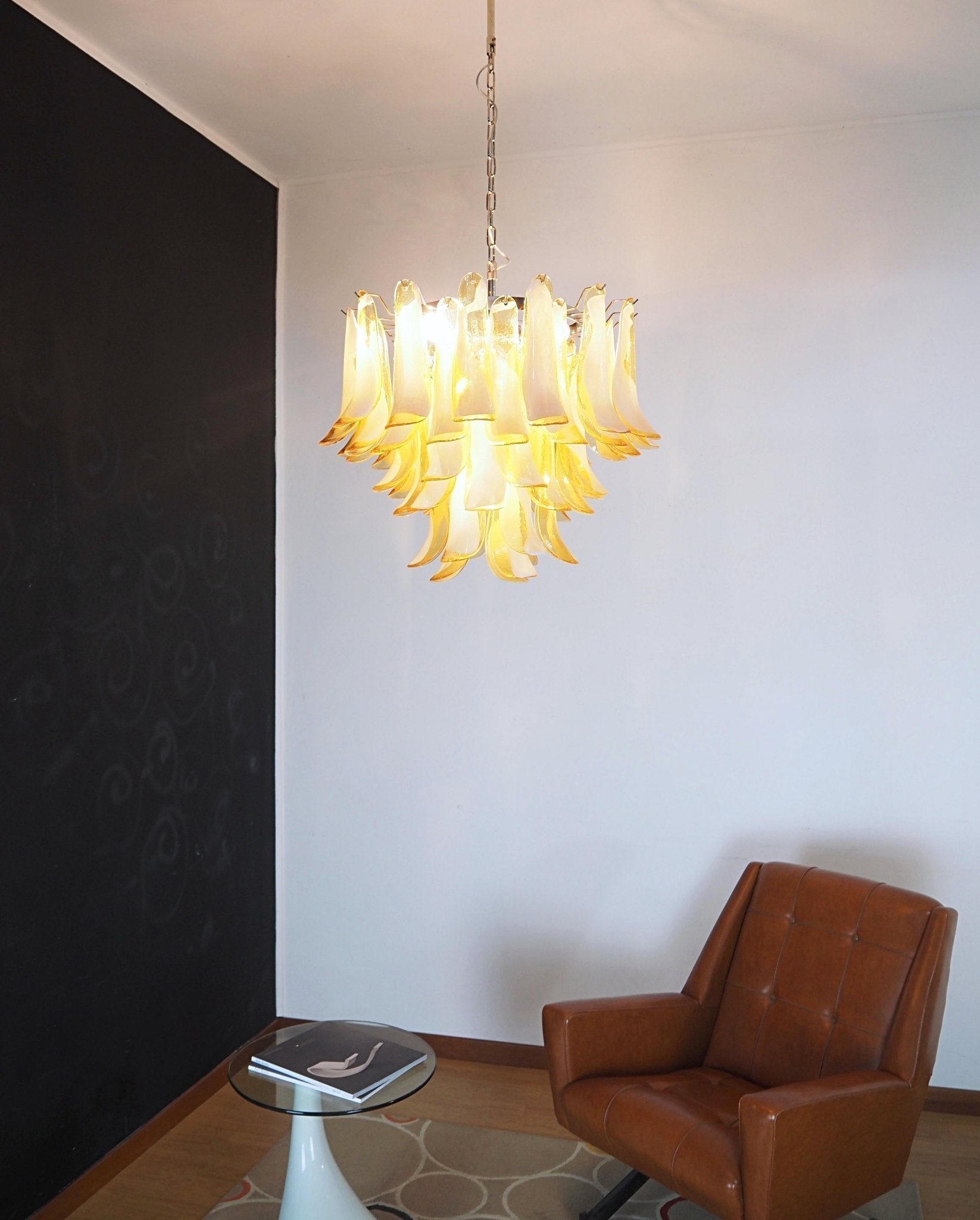 Aurora Chandelier Amber Murano Glass Petals Layered