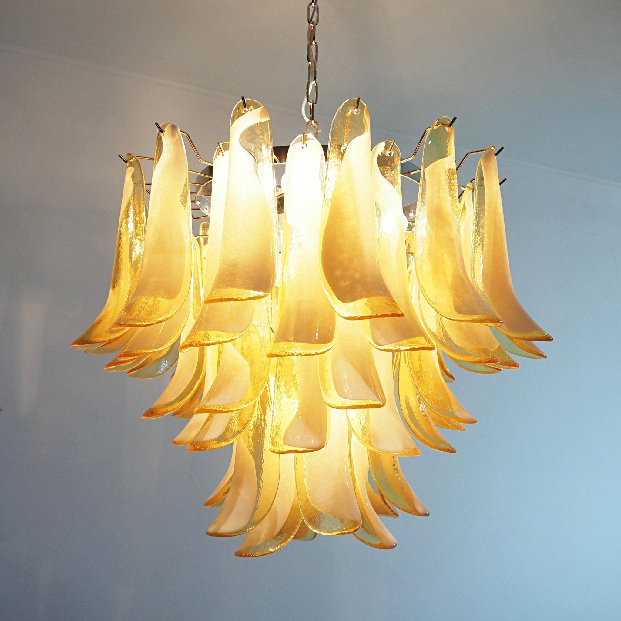 Aurora Chandelier Amber Murano Glass Petals Layered