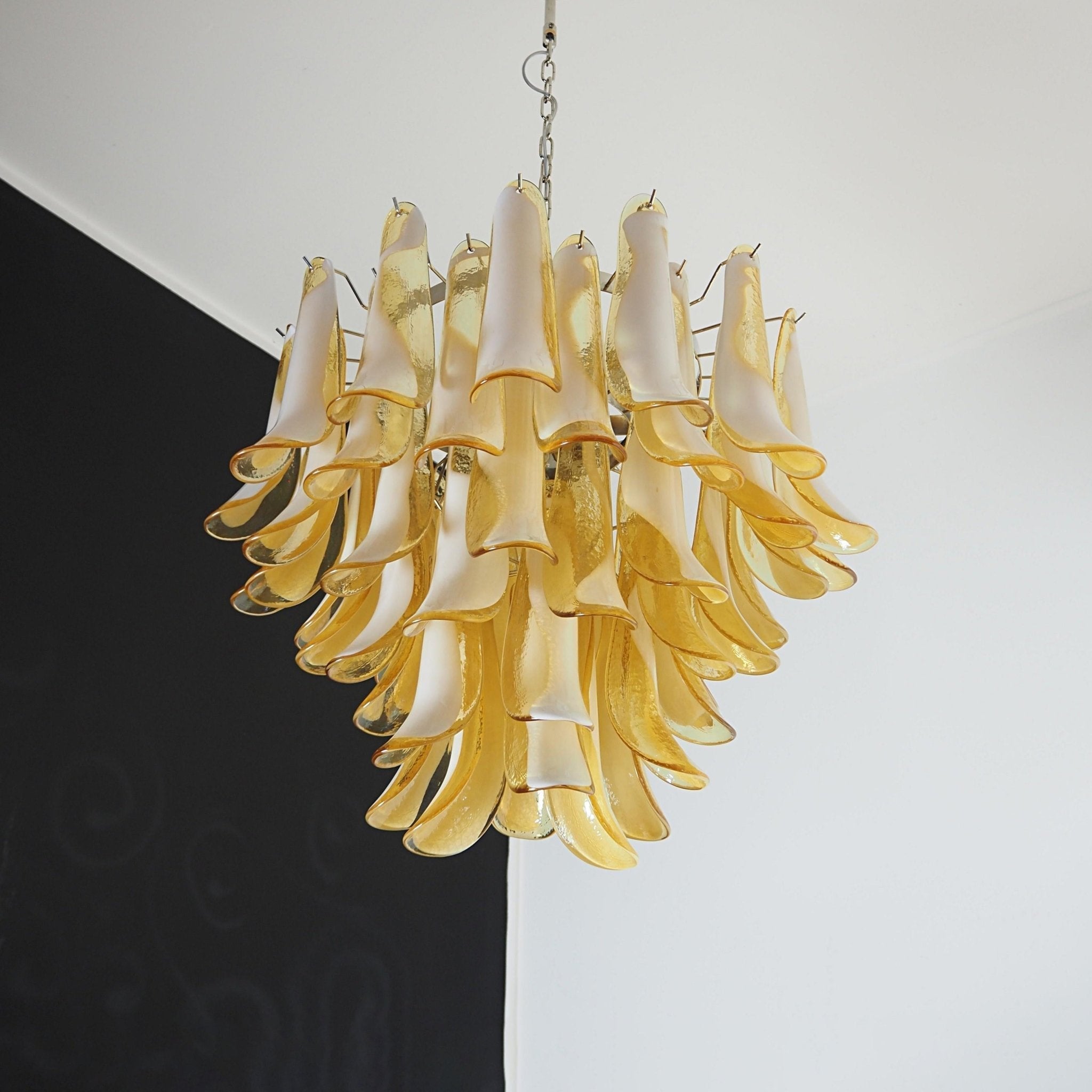 Aurora Chandelier Amber Murano Glass Petals Layered