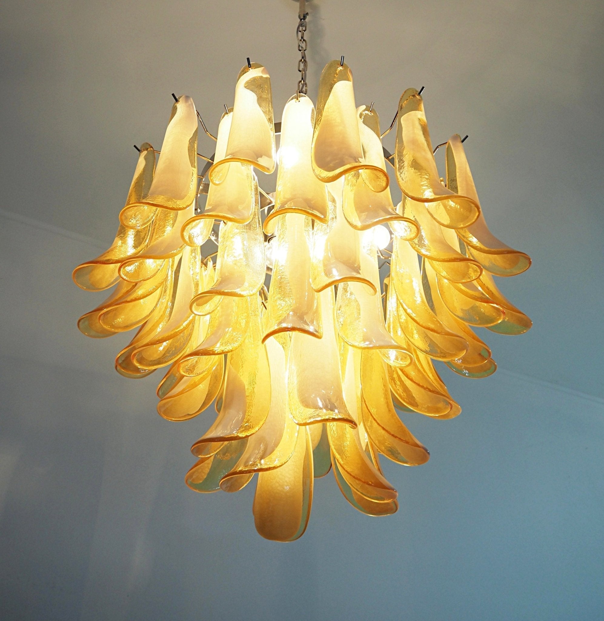 Aurora Chandelier Amber Murano Glass Petals Layered
