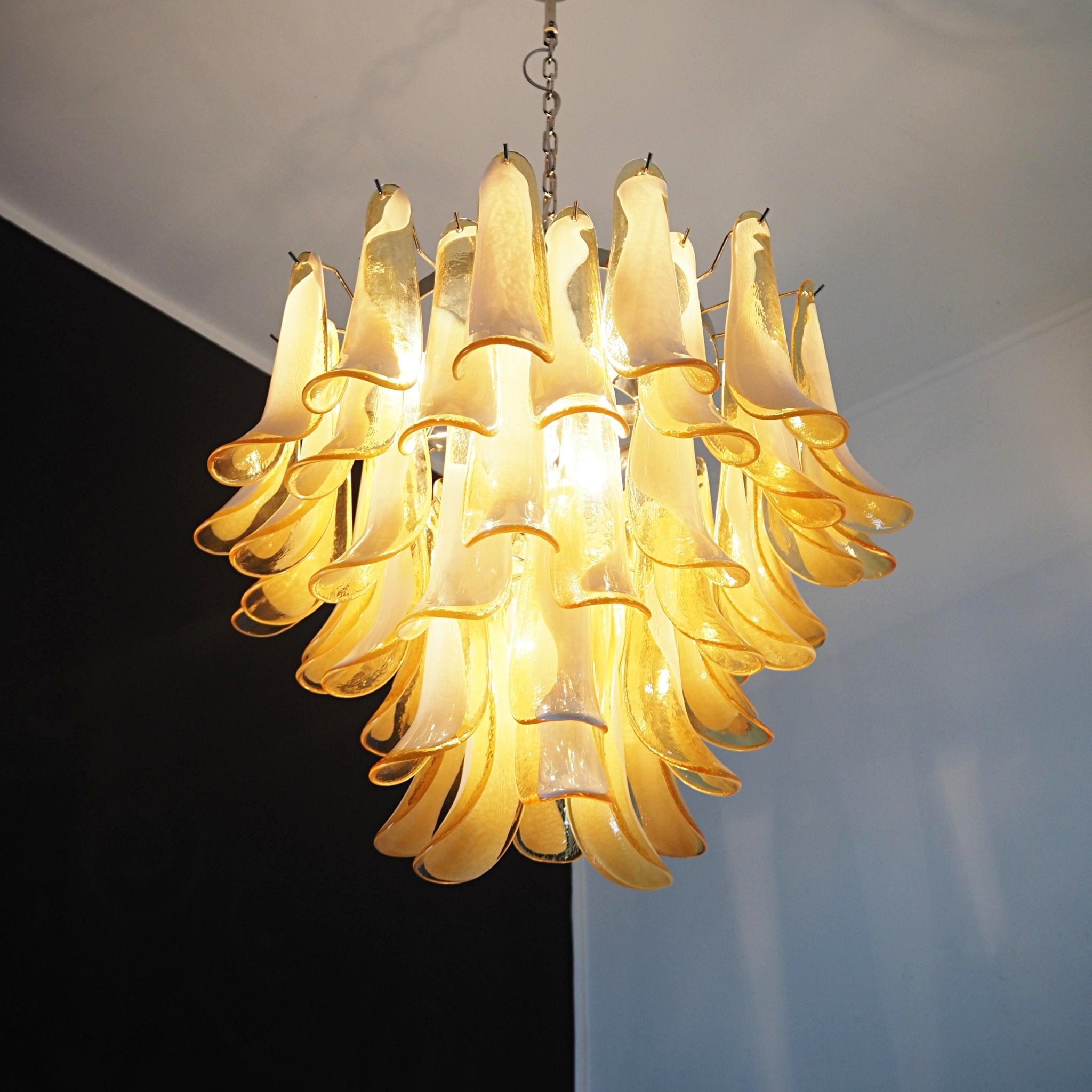 Aurora Chandelier Amber Murano Glass Petals Layered