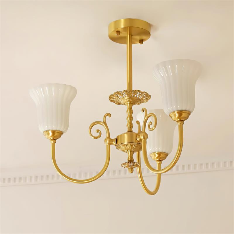 Chandelier with Brass Arms White Glass Shades Opulent Luxe - Neutralighting