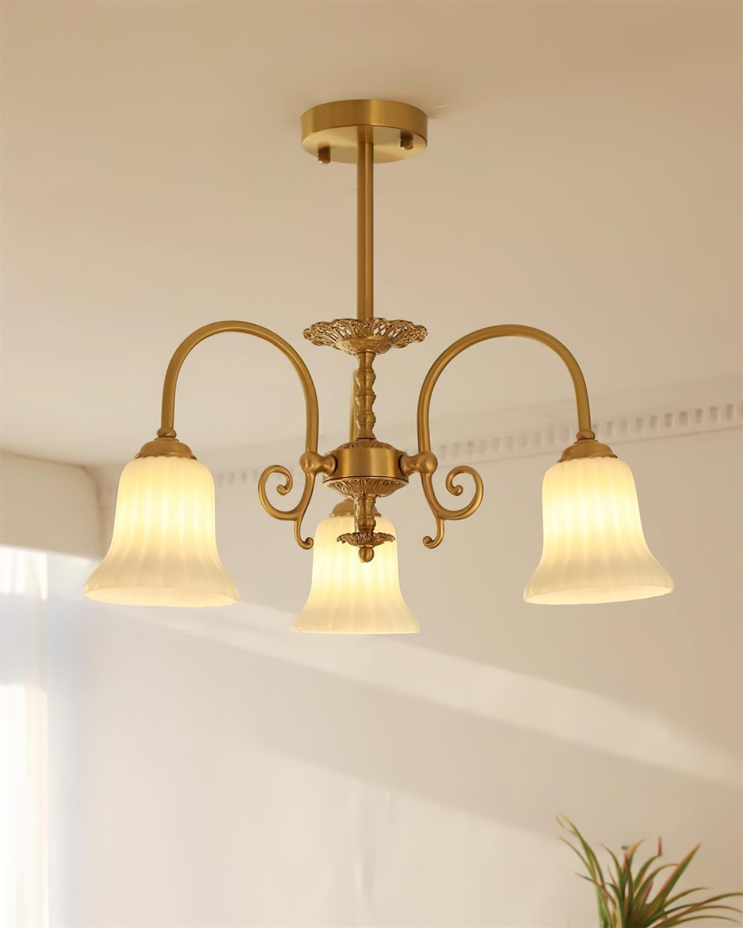 Chandelier with Brass Arms White Glass Shades Opulent Luxe - Neutralighting
