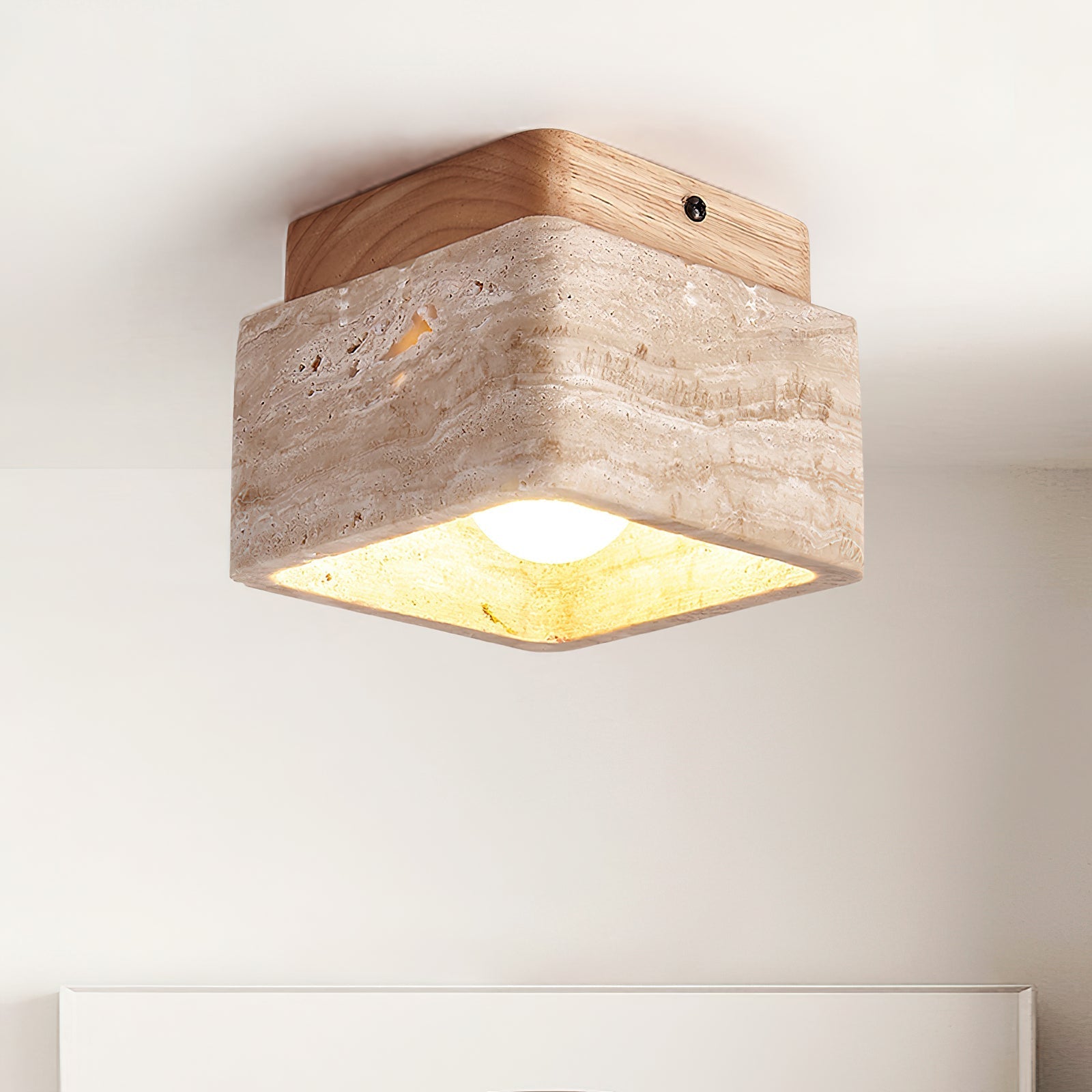 Vellin Travertine Square Flush Mount Ceiling Light - Neutralighting