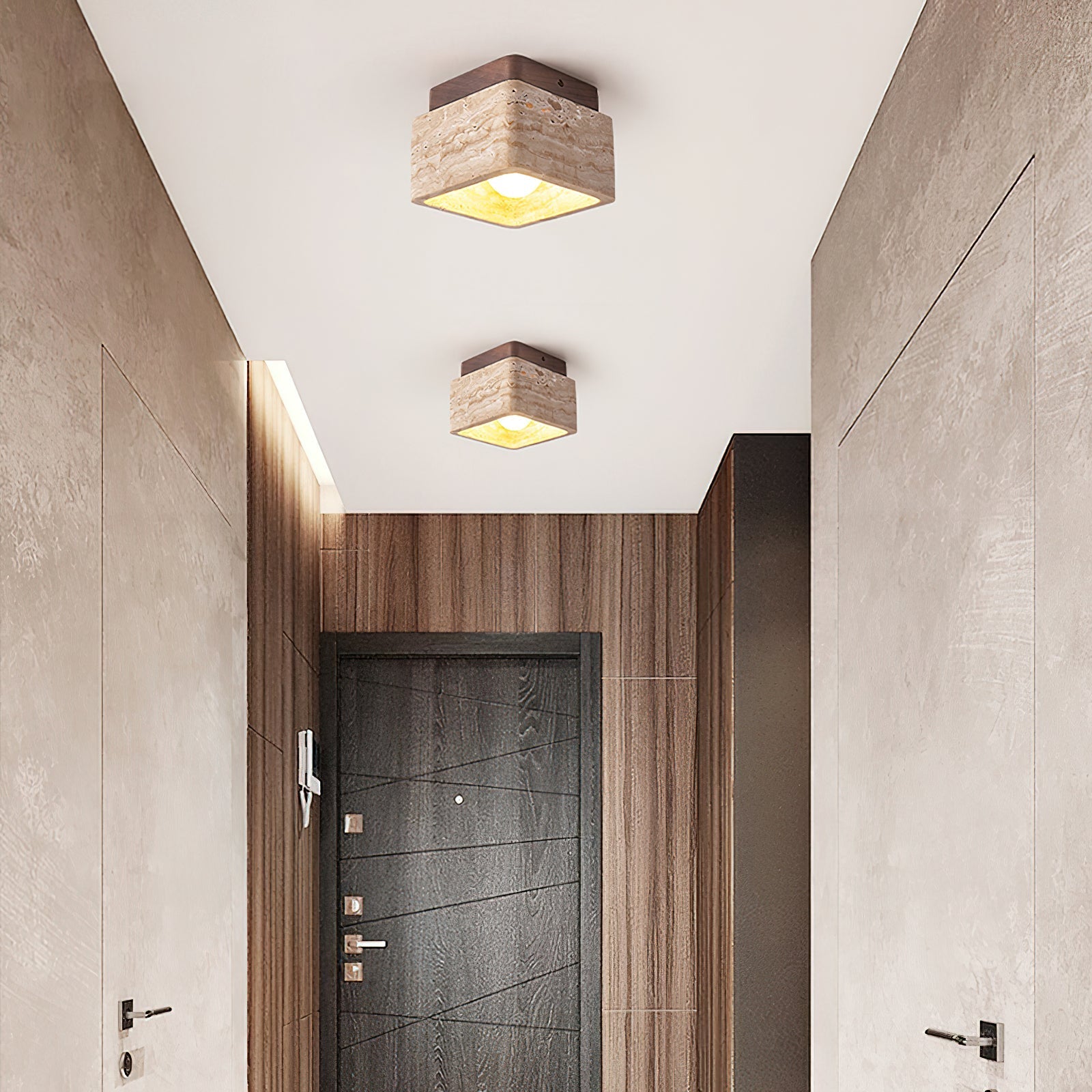 Vellin Travertine Square Flush Mount Ceiling Light - Neutralighting